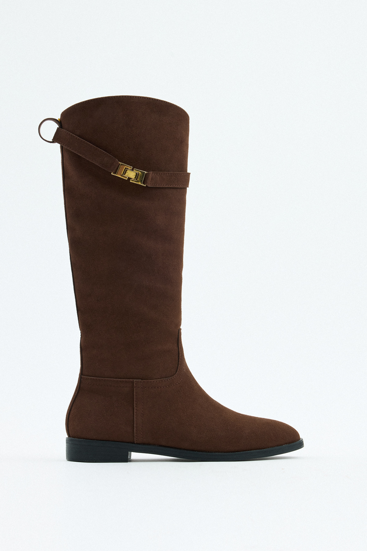 Gold Aksesuar Detaylı Acı Kahve Süet Kadın Çizme