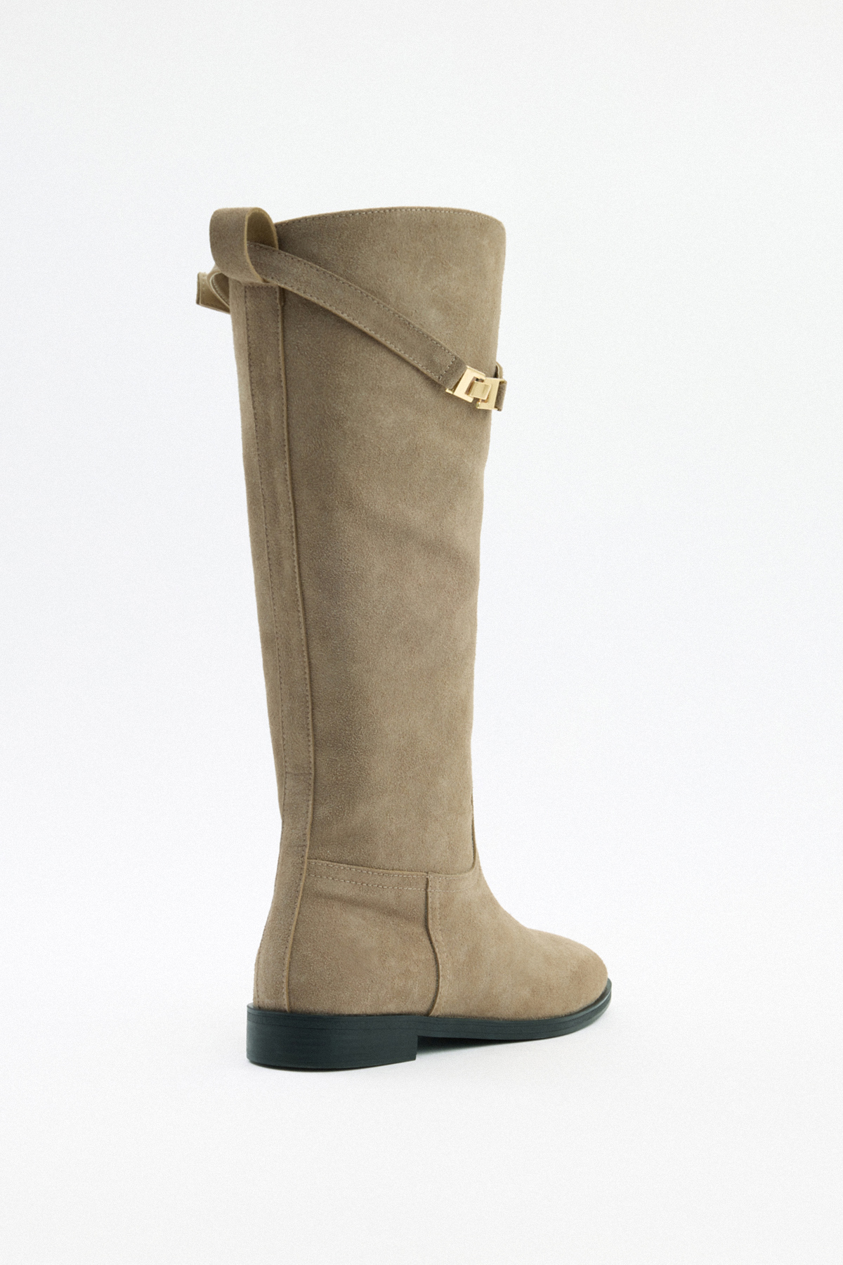 Gold Aksesuar Detaylı Vizon Süet Kadın Çizme