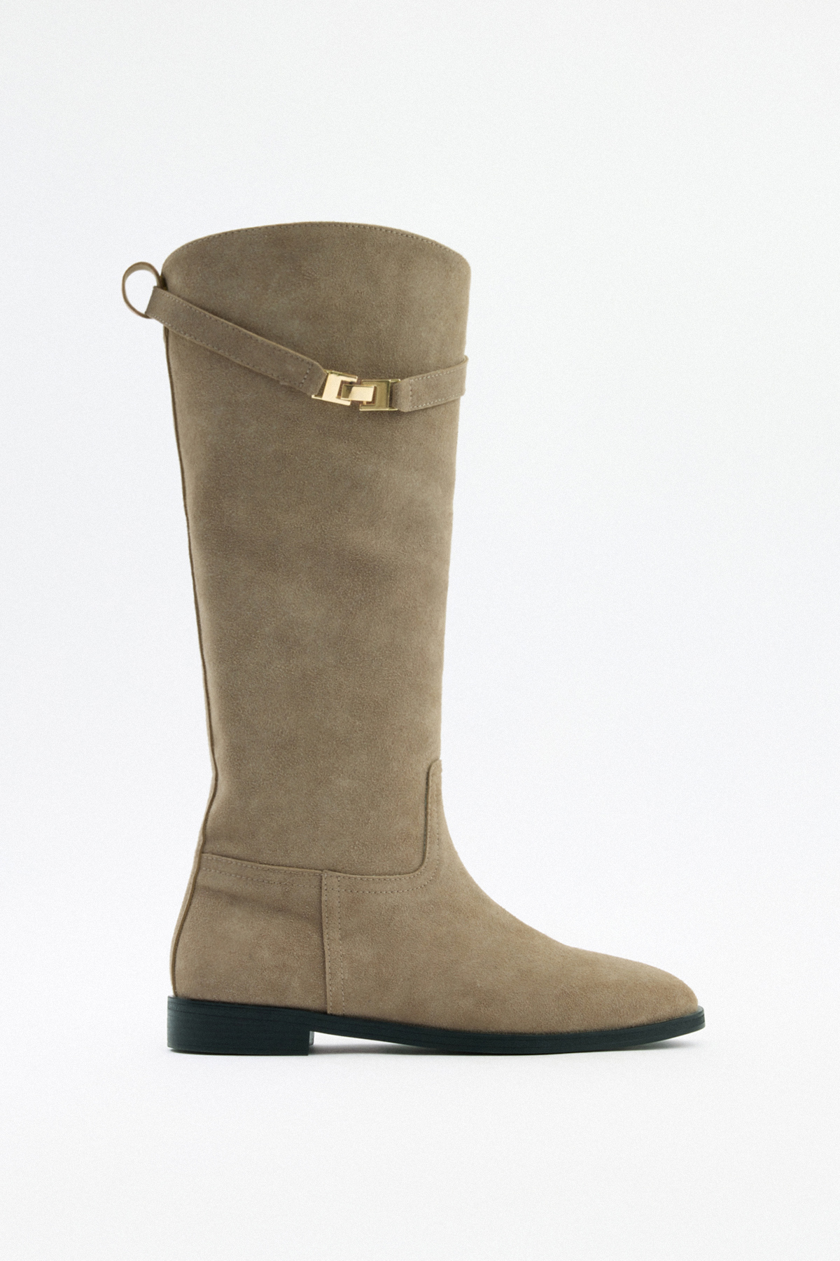 Gold Aksesuar Detaylı Vizon Süet Kadın Çizme