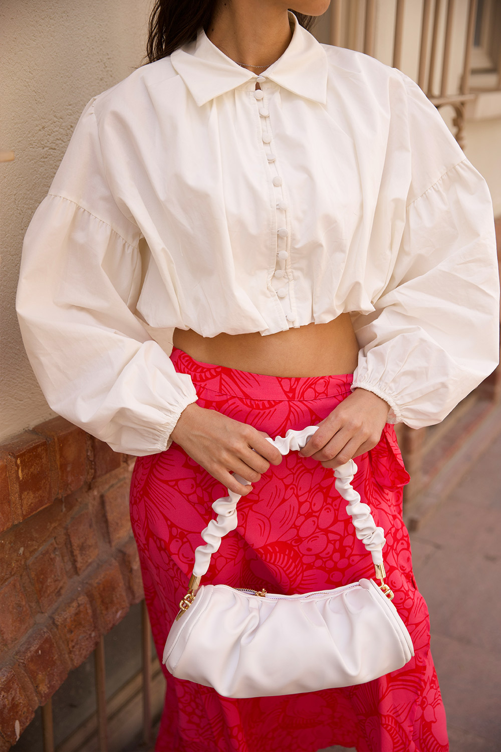 CROP TOP DÜĞMELİ Kırık Beyaz Kadın Gömlek
