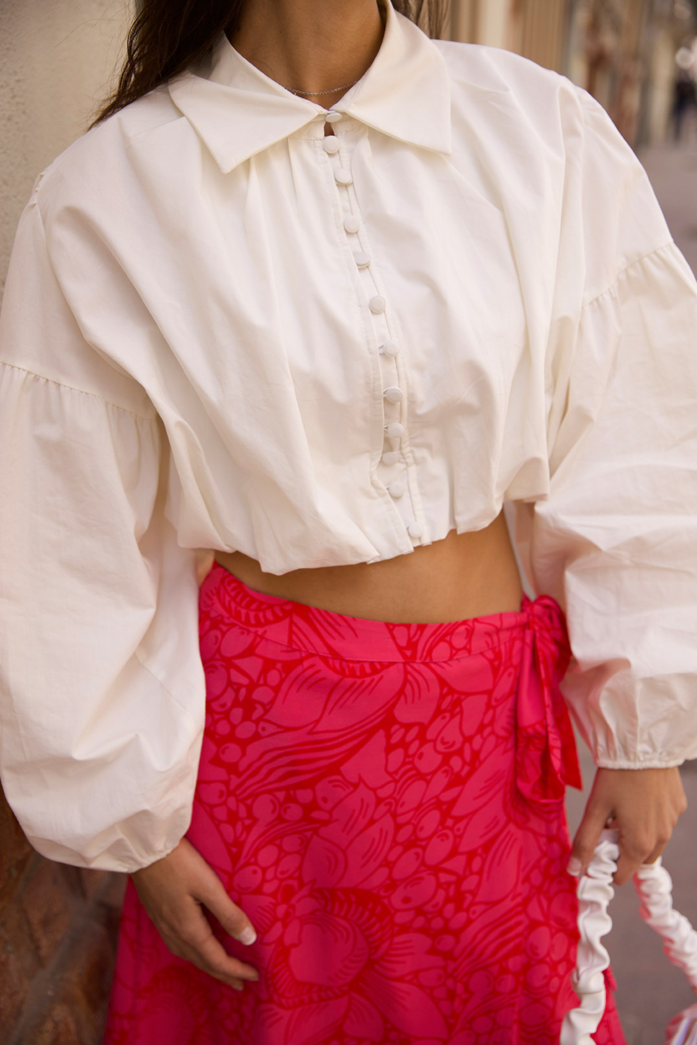 CROP TOP DÜĞMELİ Kırık Beyaz Kadın Gömlek