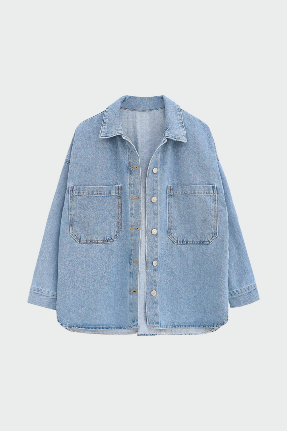 Oversize Yıkamalı Denim Mavi Kadın Gömlek