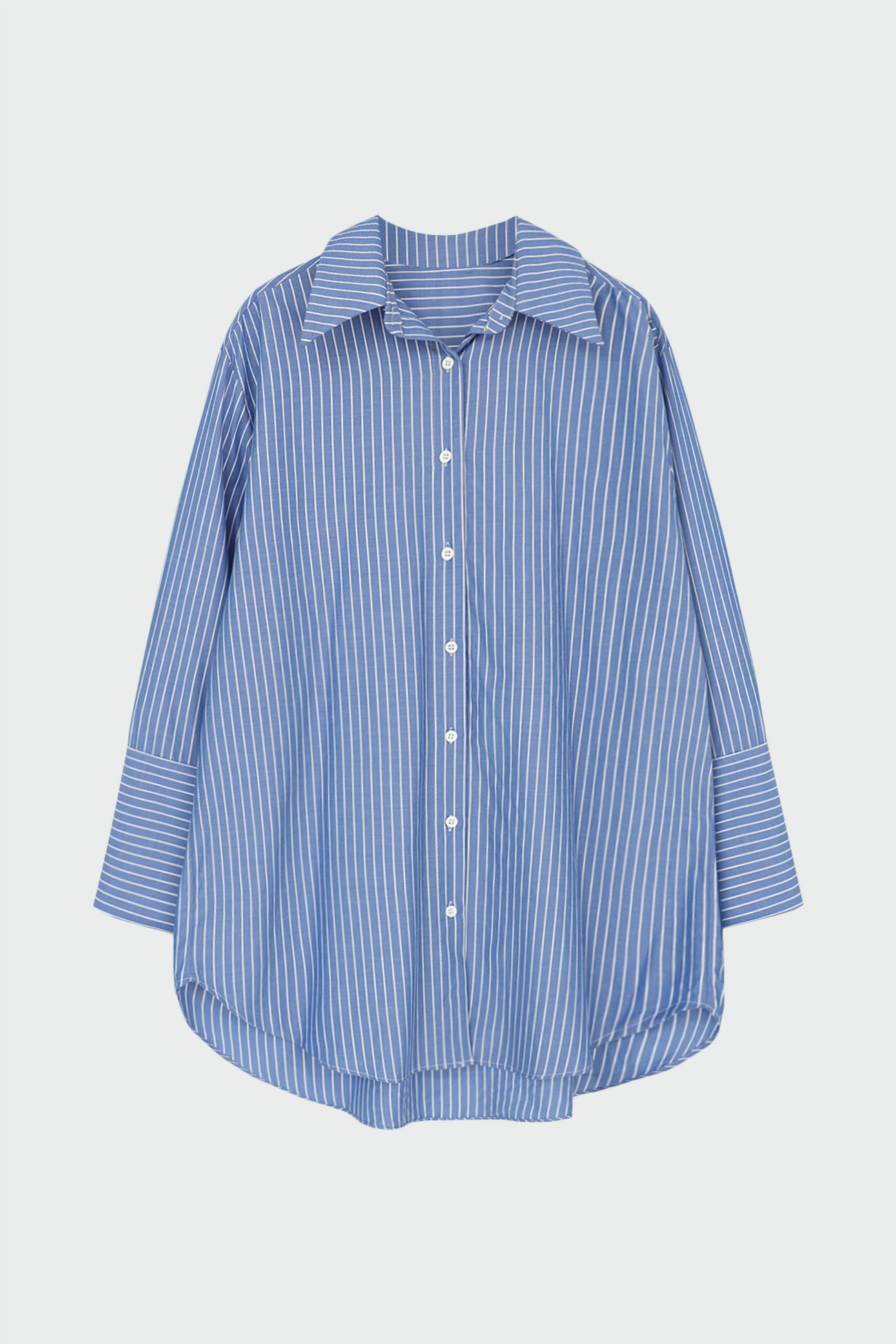 Çizgili Desenli Oversize Mavi Kadın Gömlek