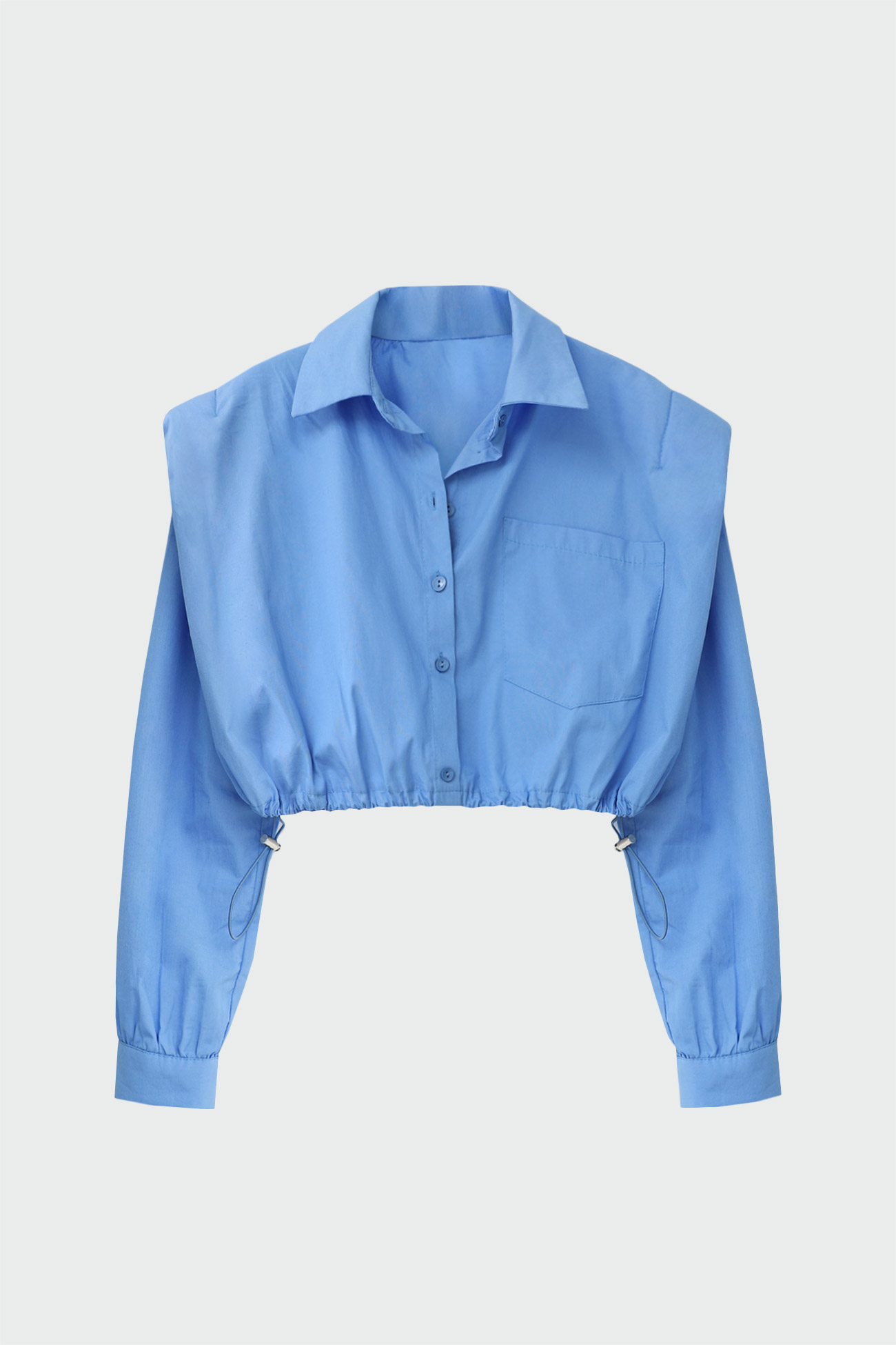 Omuz Detaylı Crop Top Mavi Kadın Gömlek