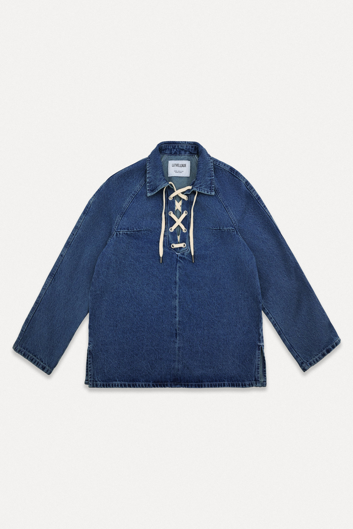 Bağcıklı Denim Koyu Mavi Kadın Gömlek