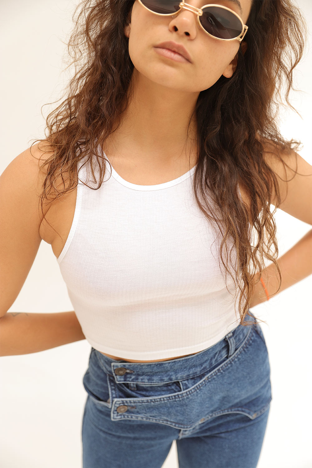 HALTER YAKA FİTİLLİ Beyaz Kadın Crop Top