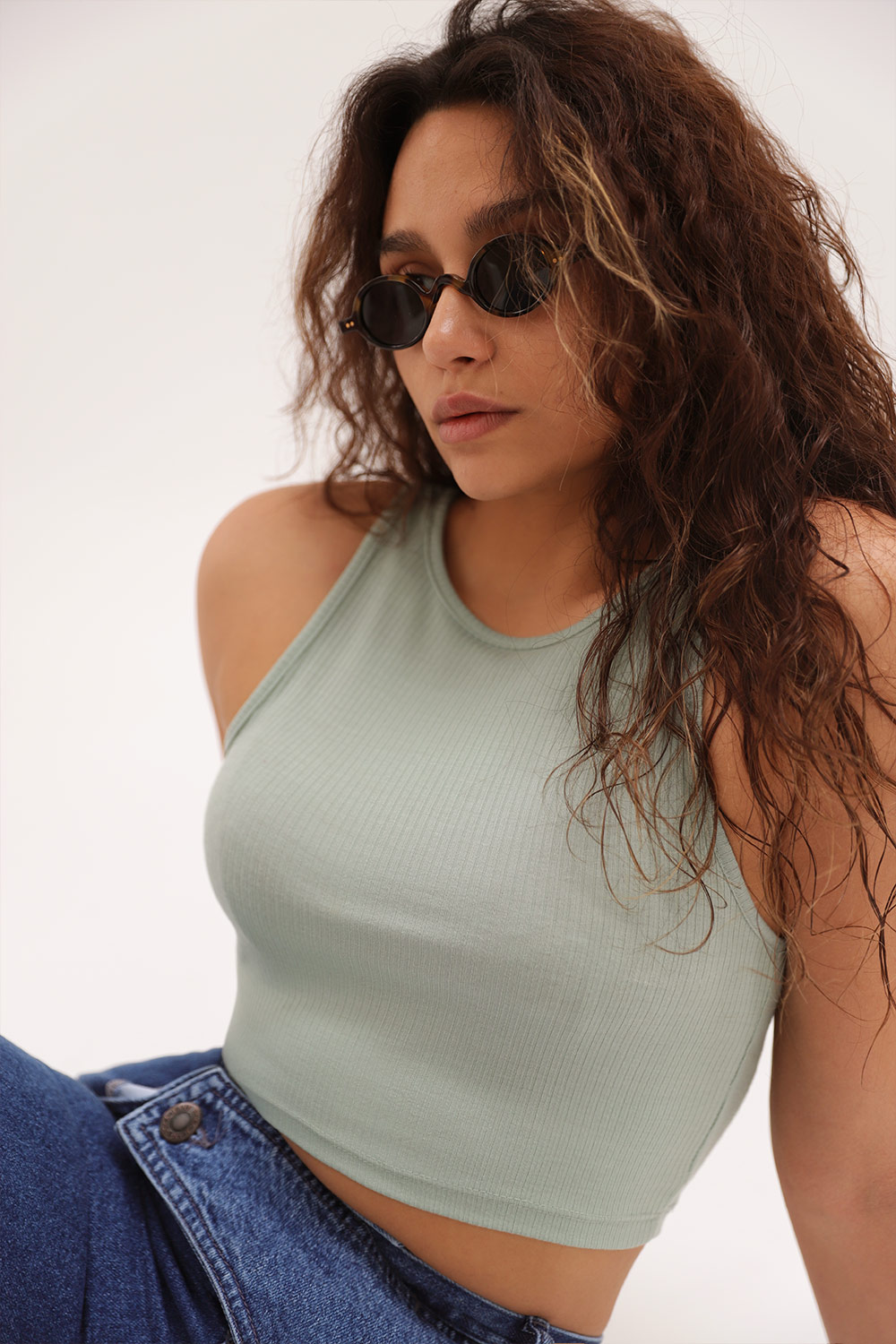 HALTER YAKA FİTİLLİ Su Yeşili Kadın Crop Top