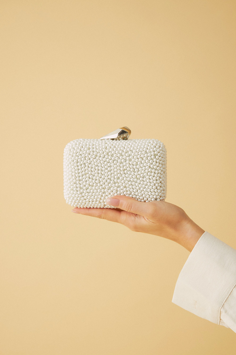 İncili Clutch Beyaz Kadın Çanta