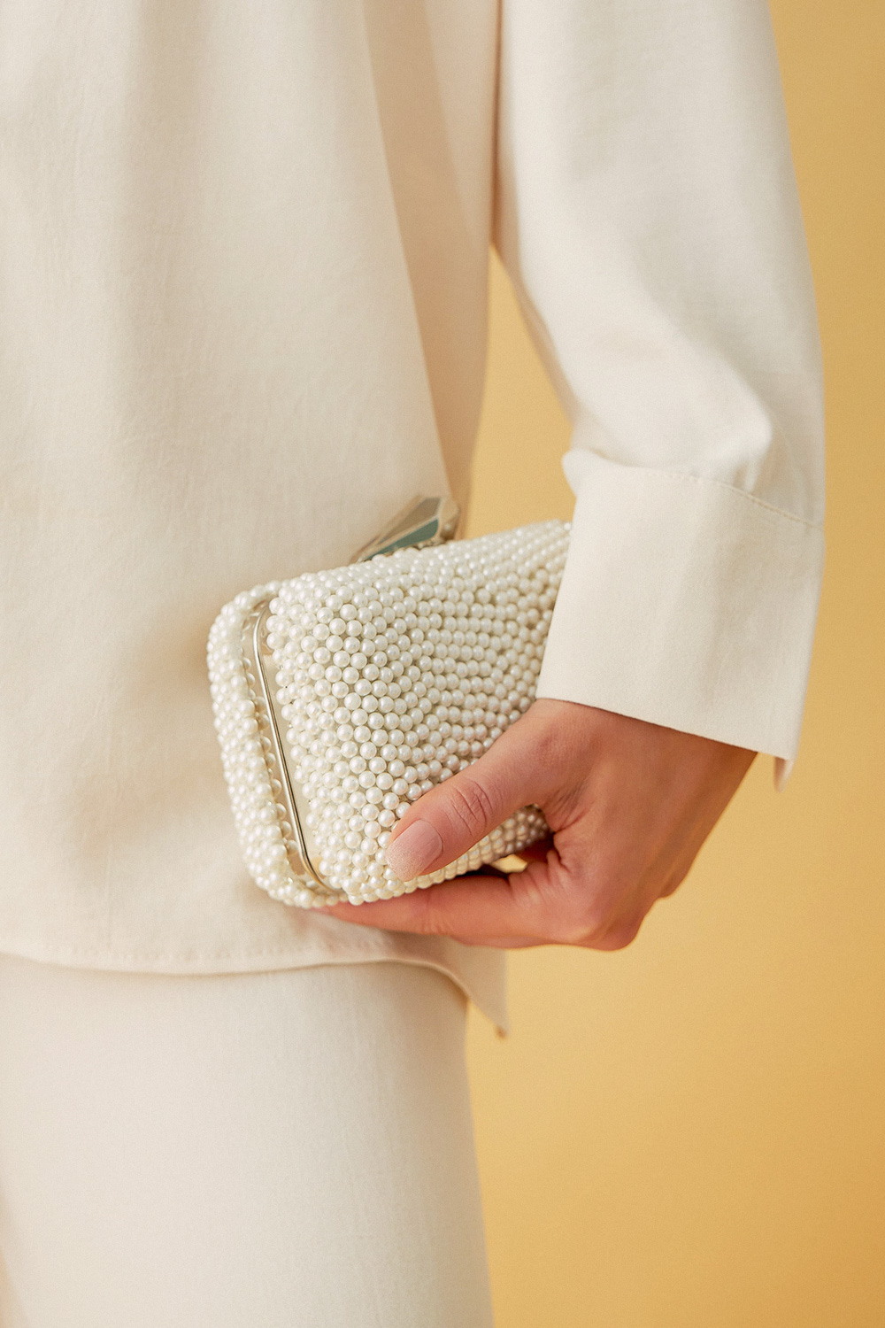 İncili Clutch Beyaz Kadın Çanta