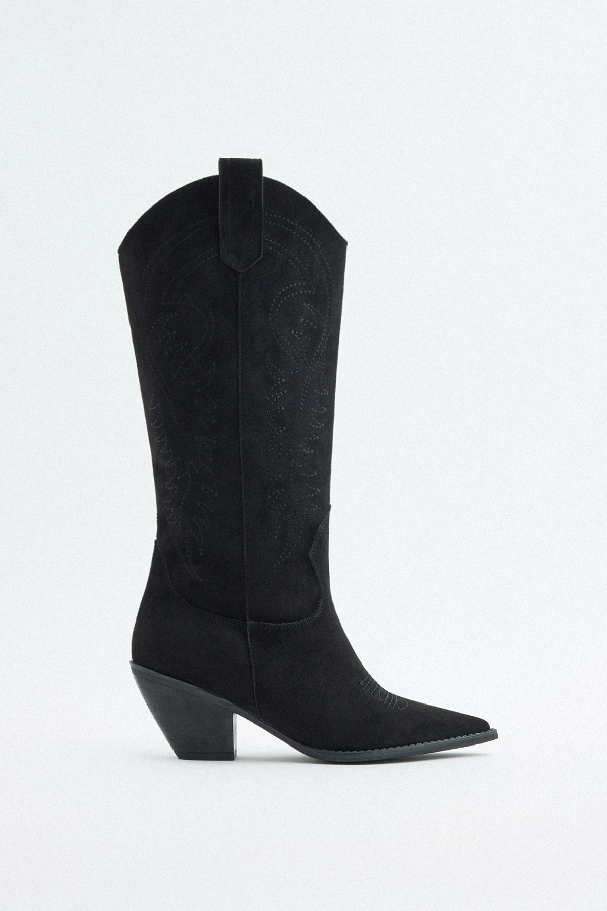 İşlemeli Kovboy Siyah Süet Kadın Çizme