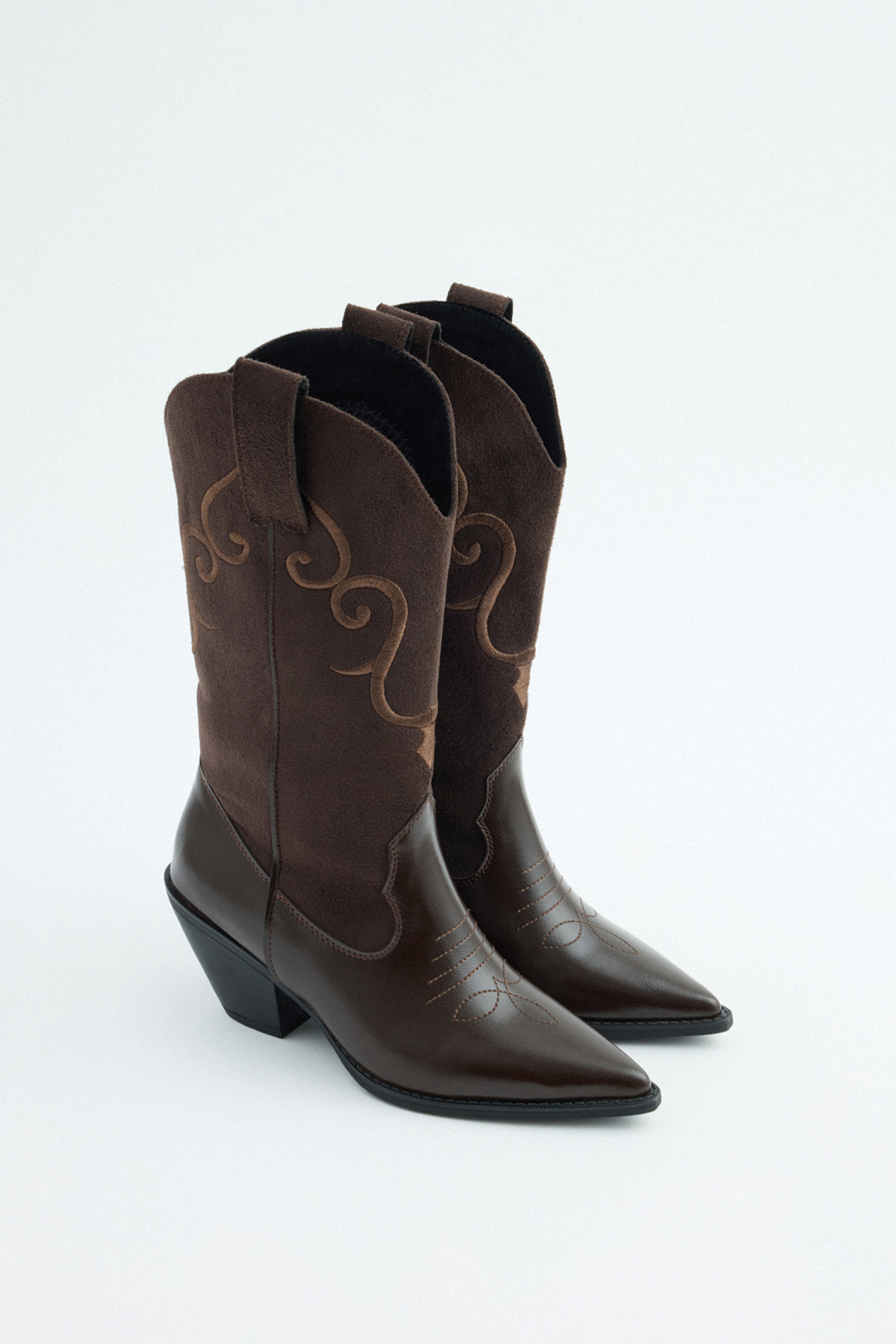 İşlemeli Süet Kovboy Acı Kahve Kadın Çizme