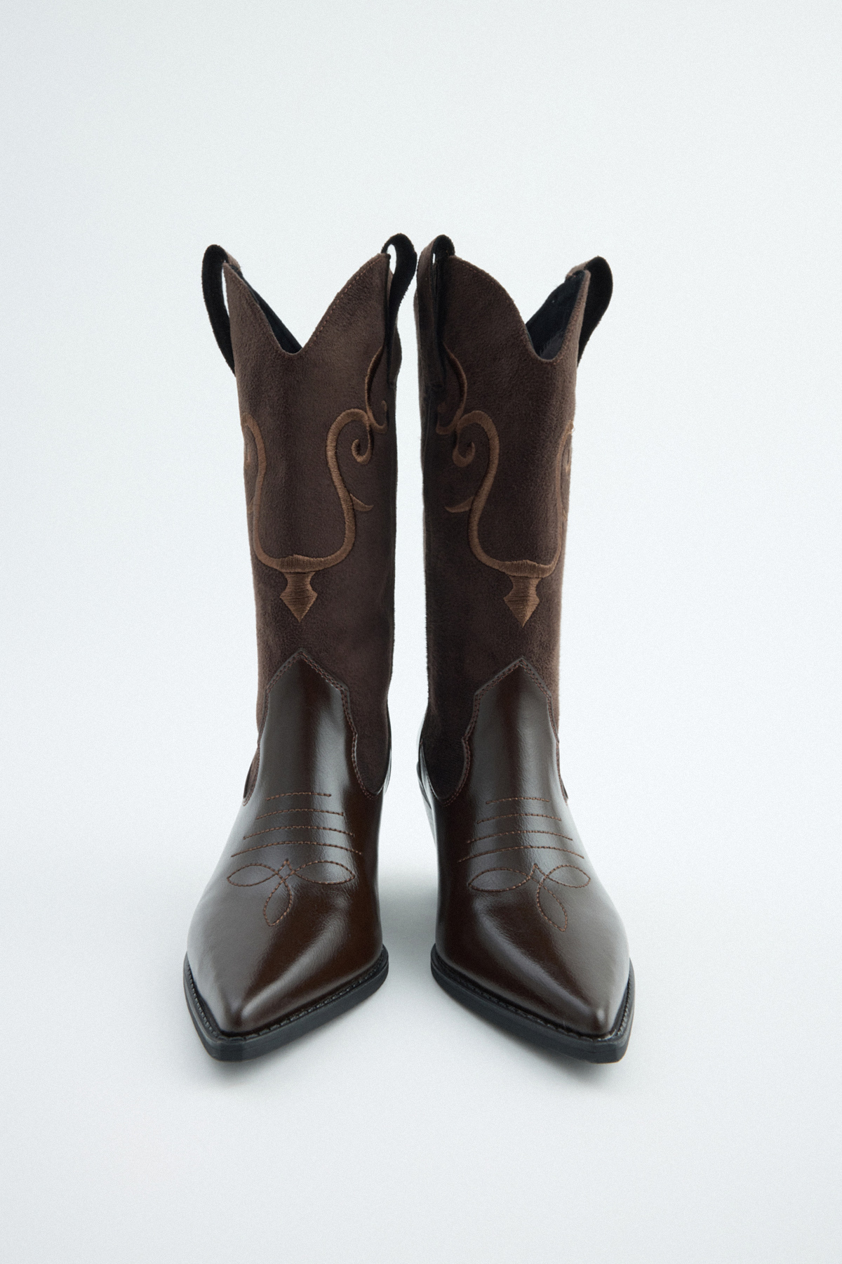 İşlemeli Süet Kovboy Acı Kahve Kadın Çizme