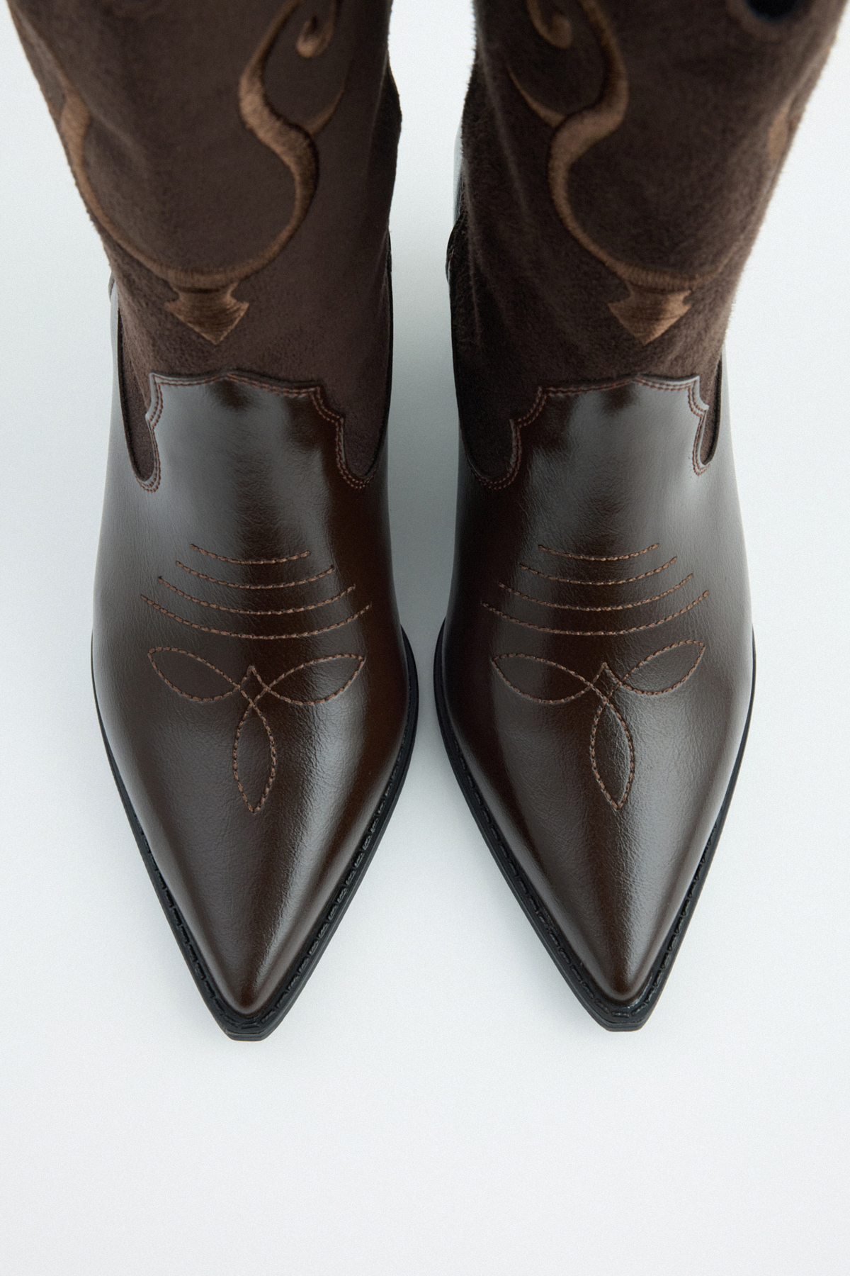 İşlemeli Süet Kovboy Acı Kahve Kadın Çizme