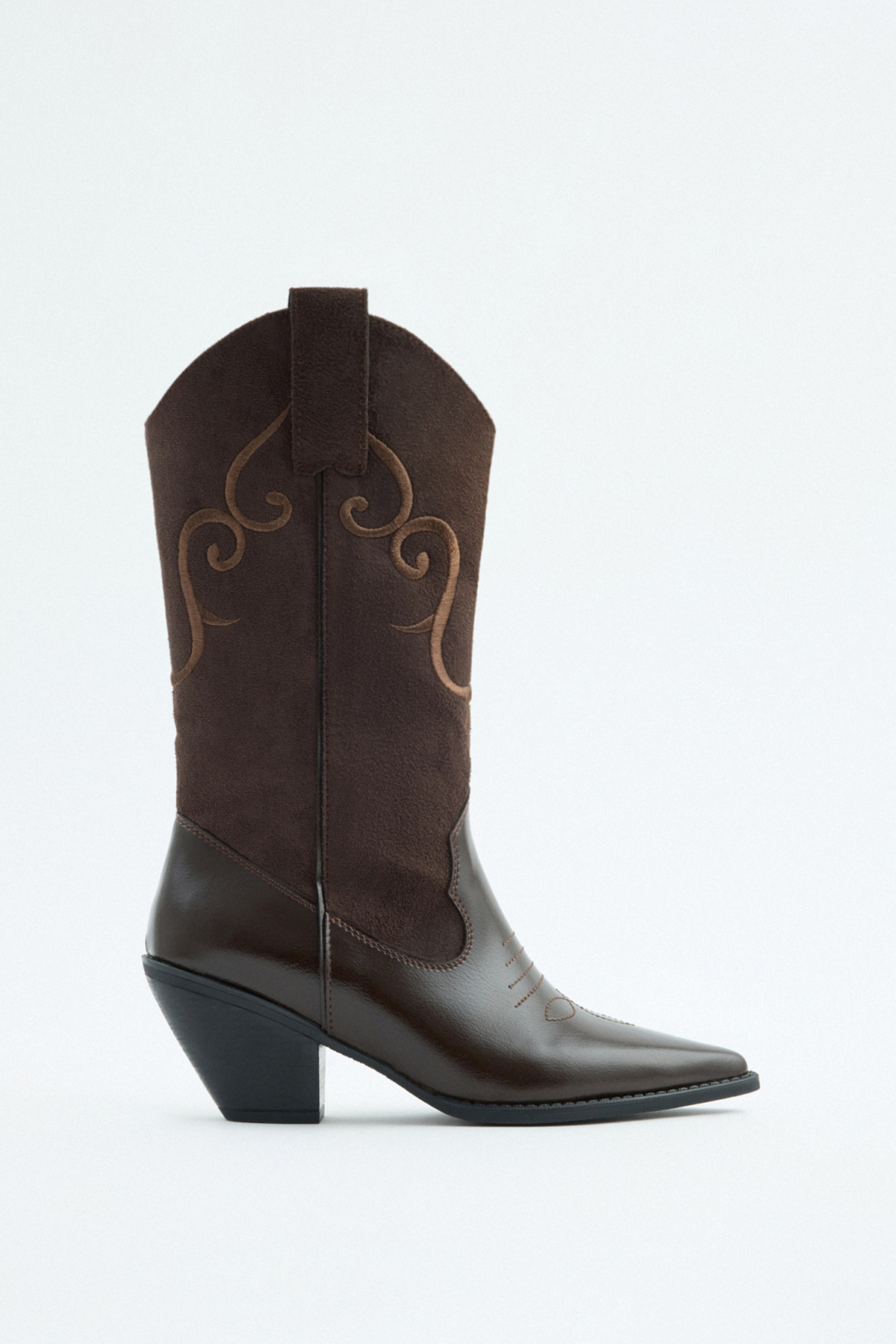 İşlemeli Süet Kovboy Acı Kahve Kadın Çizme