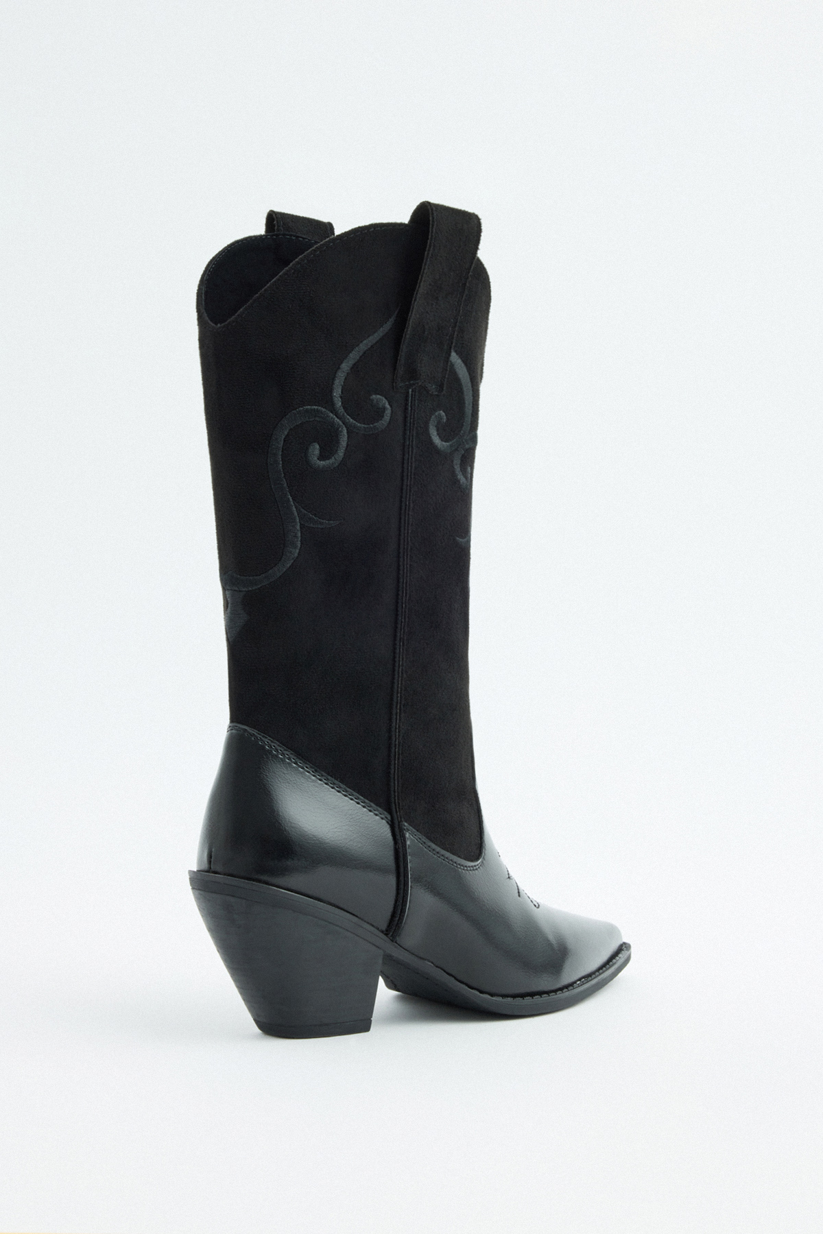 İşlemeli Süet Kovboy Siyah Kadın Çizme