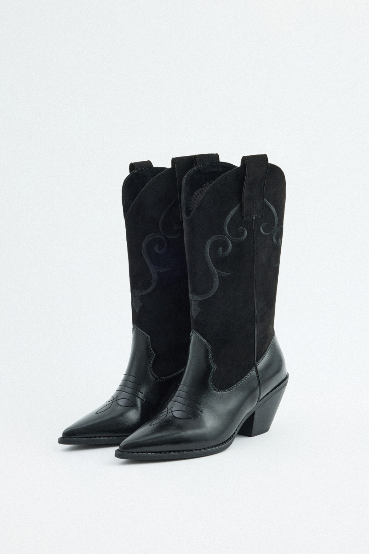 İşlemeli Süet Kovboy Siyah Kadın Çizme