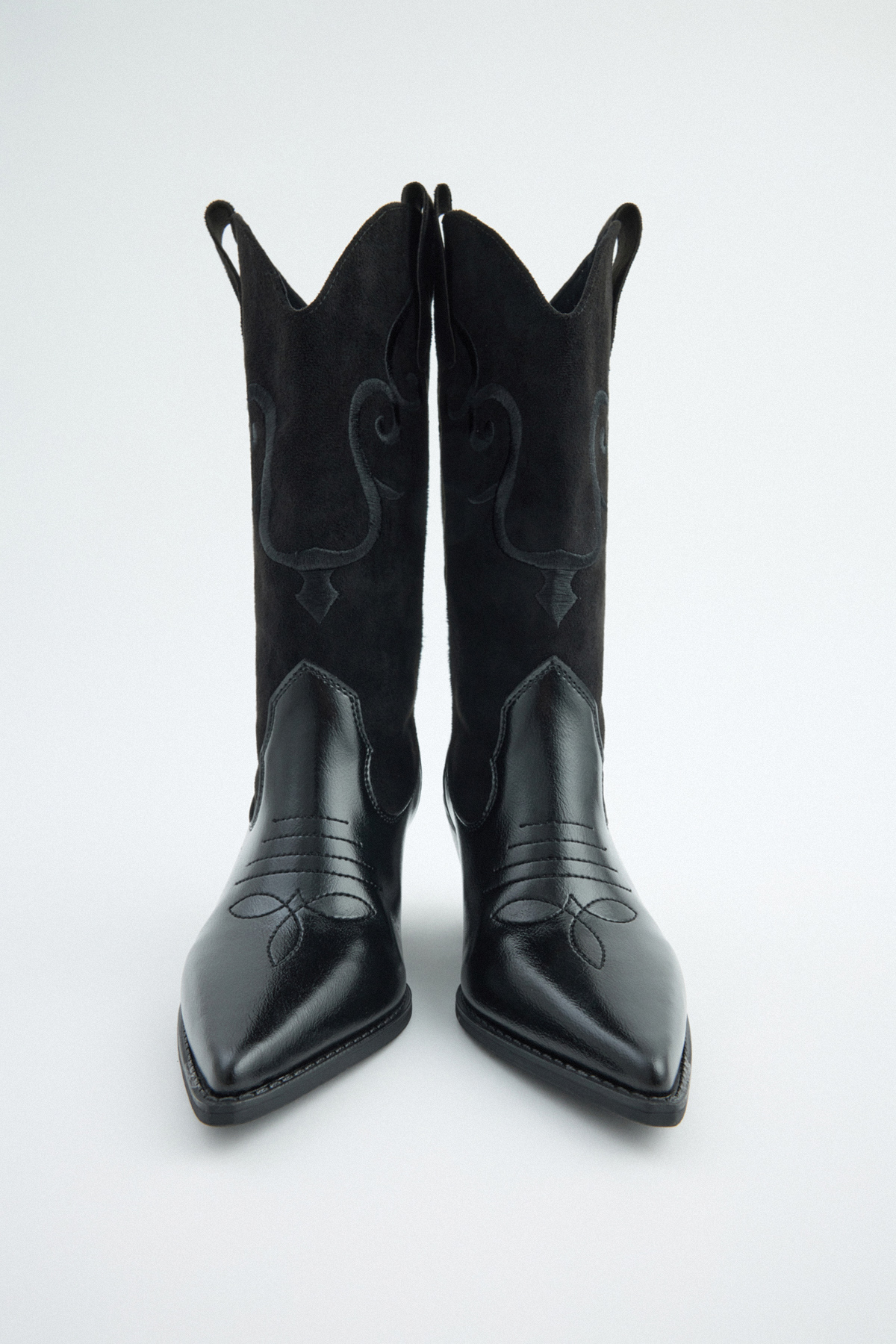 İşlemeli Süet Kovboy Siyah Kadın Çizme