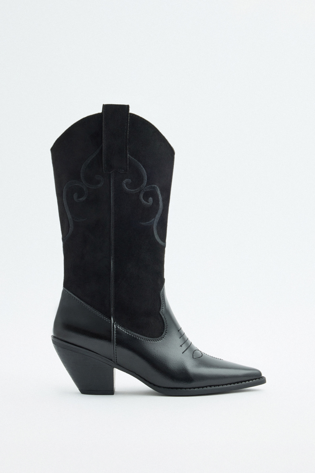 İşlemeli Süet Kovboy Siyah Kadın Çizme