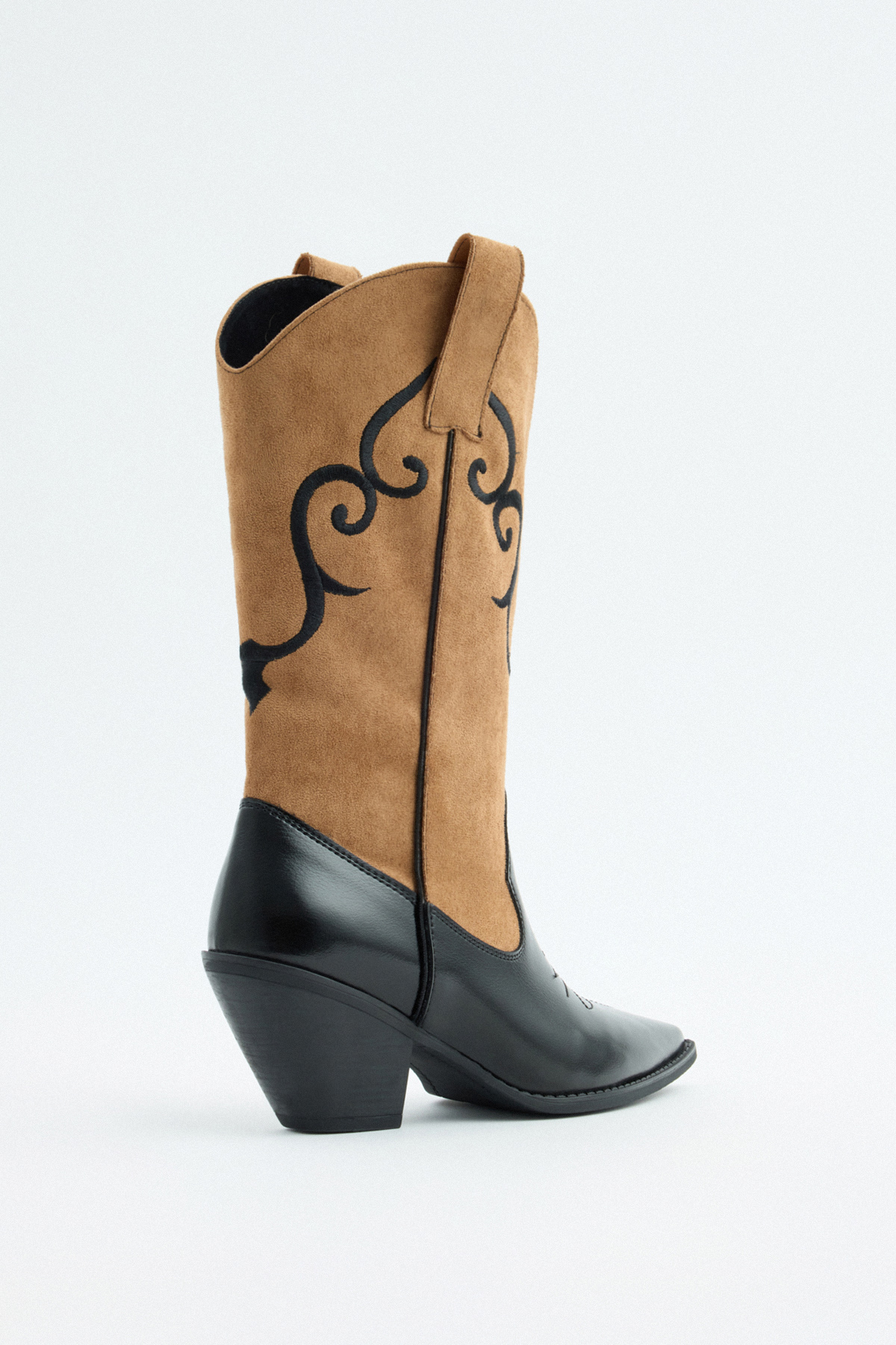 İşlemeli Süet Kovboy Siyah Taba Süet Kadın Çizme