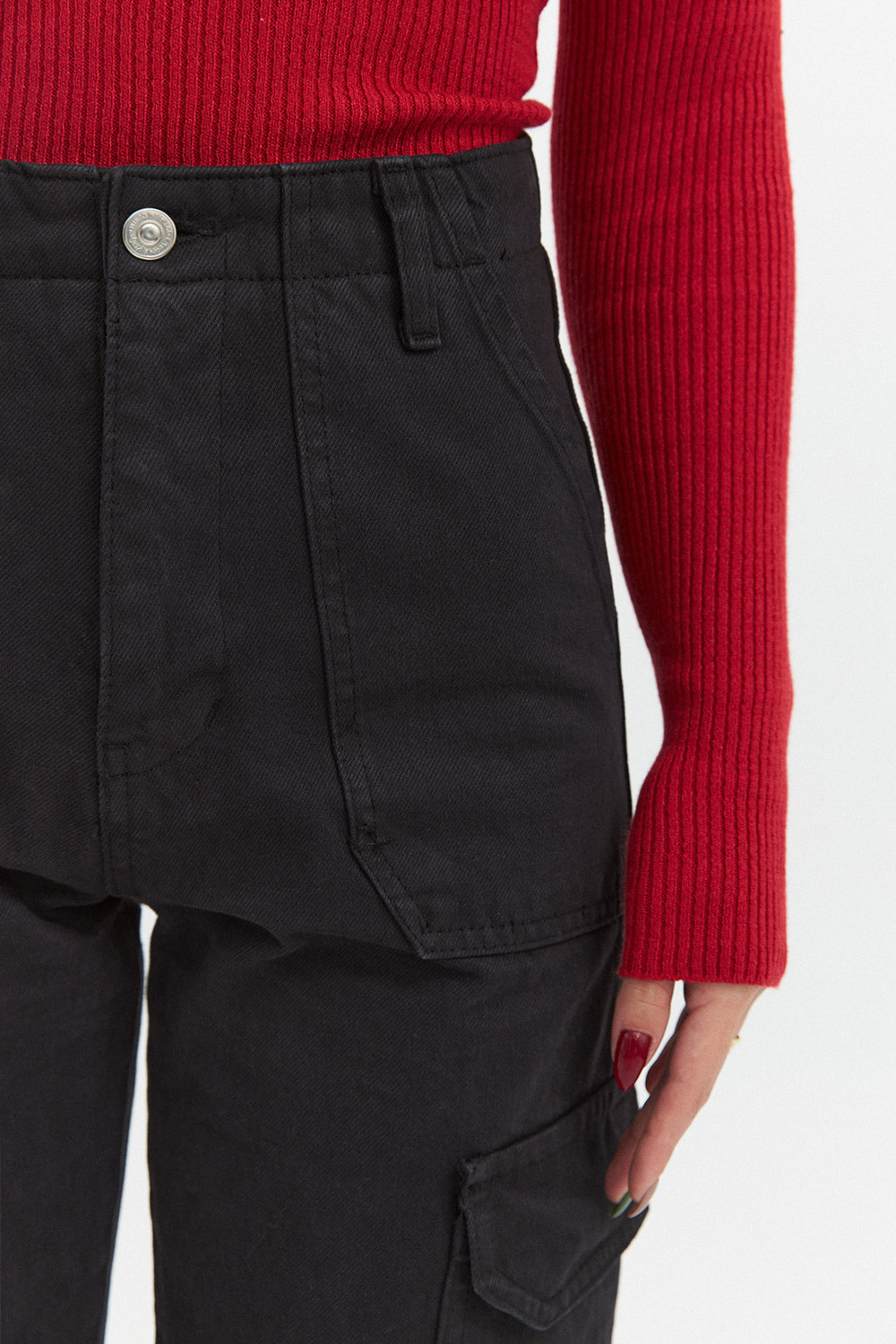 Cep Detaylı Denim Kargo Siyah Kadın Jean