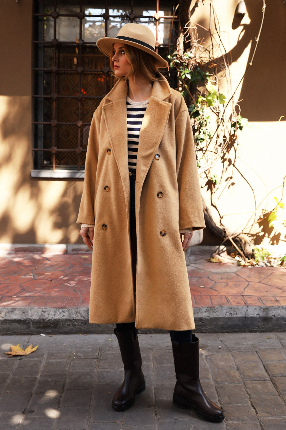 Oversize Yumuşak Kaşe Camel Kadın Kaban