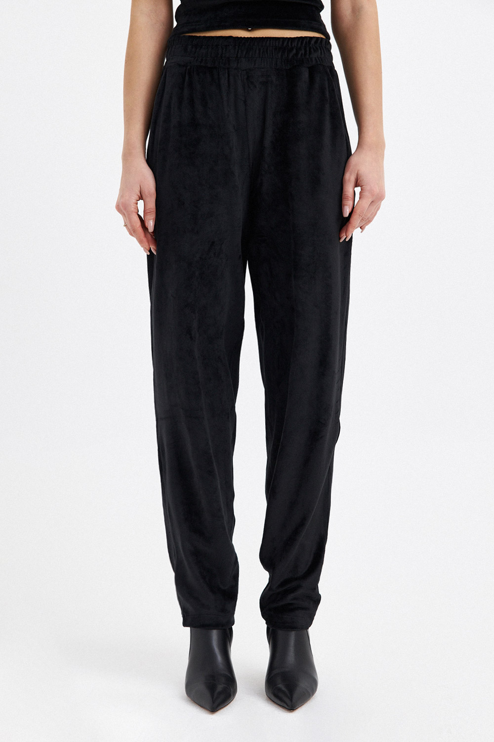 Kadife Straplez Croptop ve Pantolon Siyah Kadın Takım