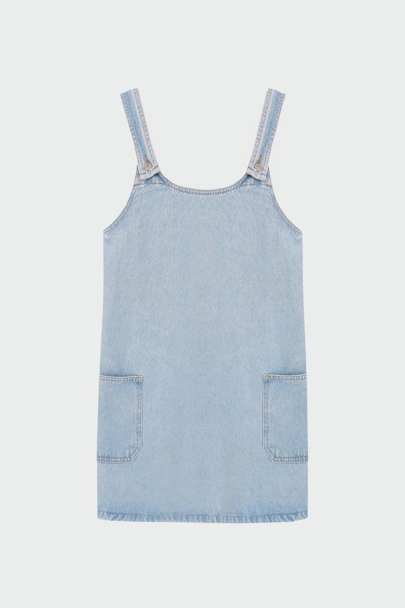 Kalın Askılı Denim Salopet Buz Mavi Kadın Elbise