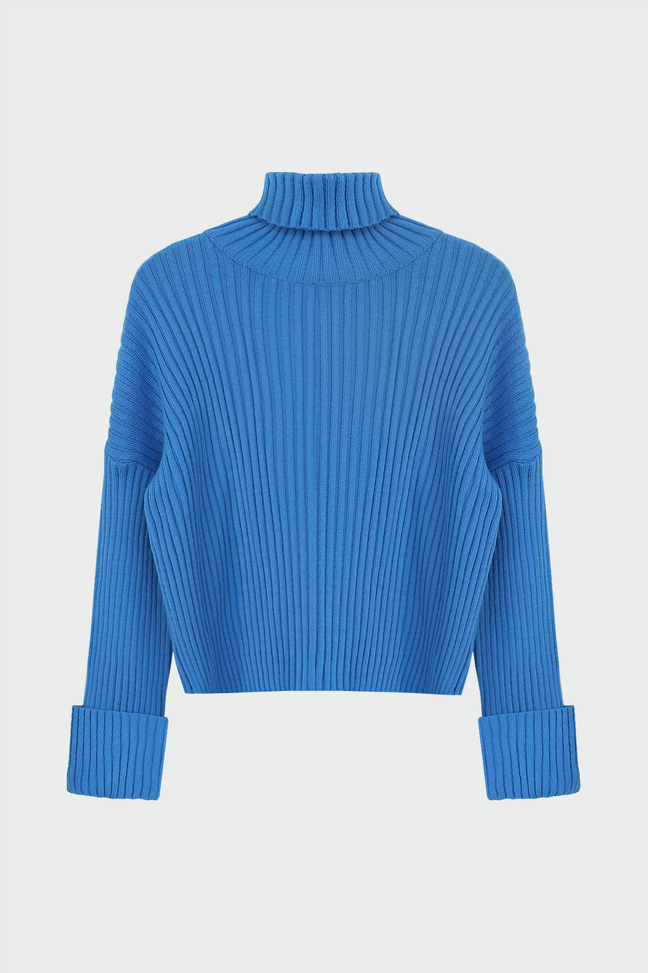 Kalın Boğazlı Oversize Kazak Saks Mavi Kadın Kazak