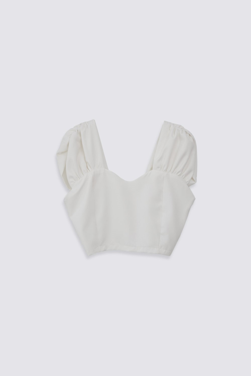 Kalp Yaka Kolu Büzgülü Beyaz Kadın Crop Top