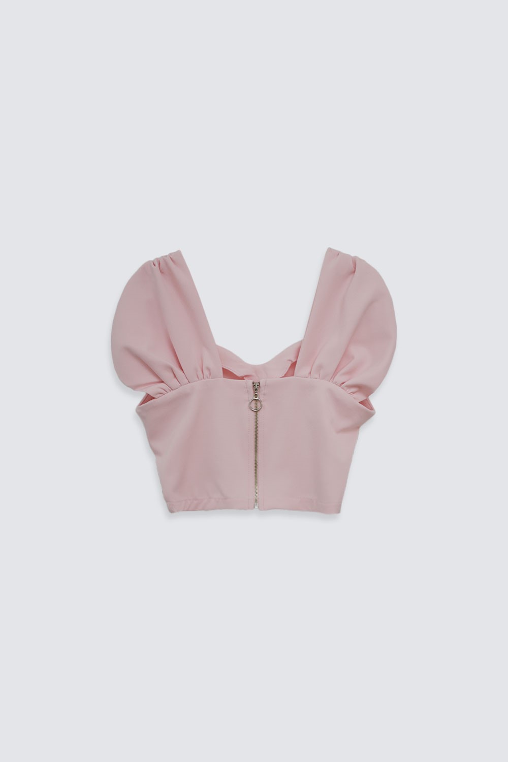 Kalp Yaka Kolu Büzgülü Pembe Kadın Crop Top