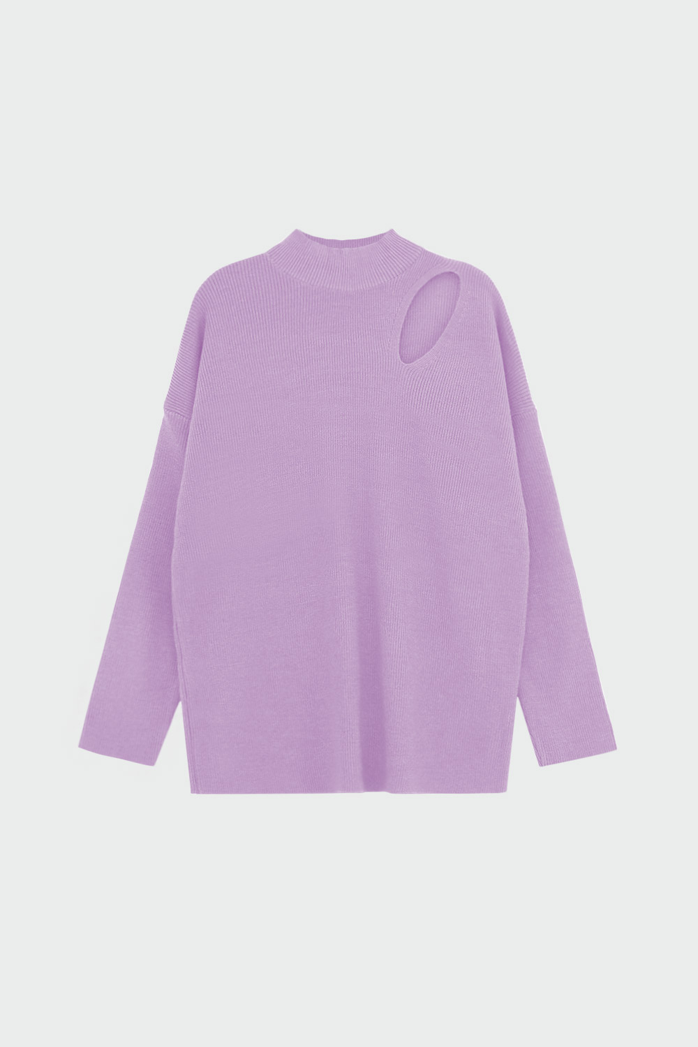 Pencere Detaylı Oversize Triko Lila Kadın Kazak