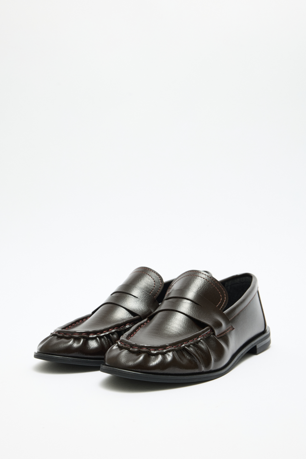 Klasik Deri Görünümlü Oval Burun Acı Kahve Kadın Loafer