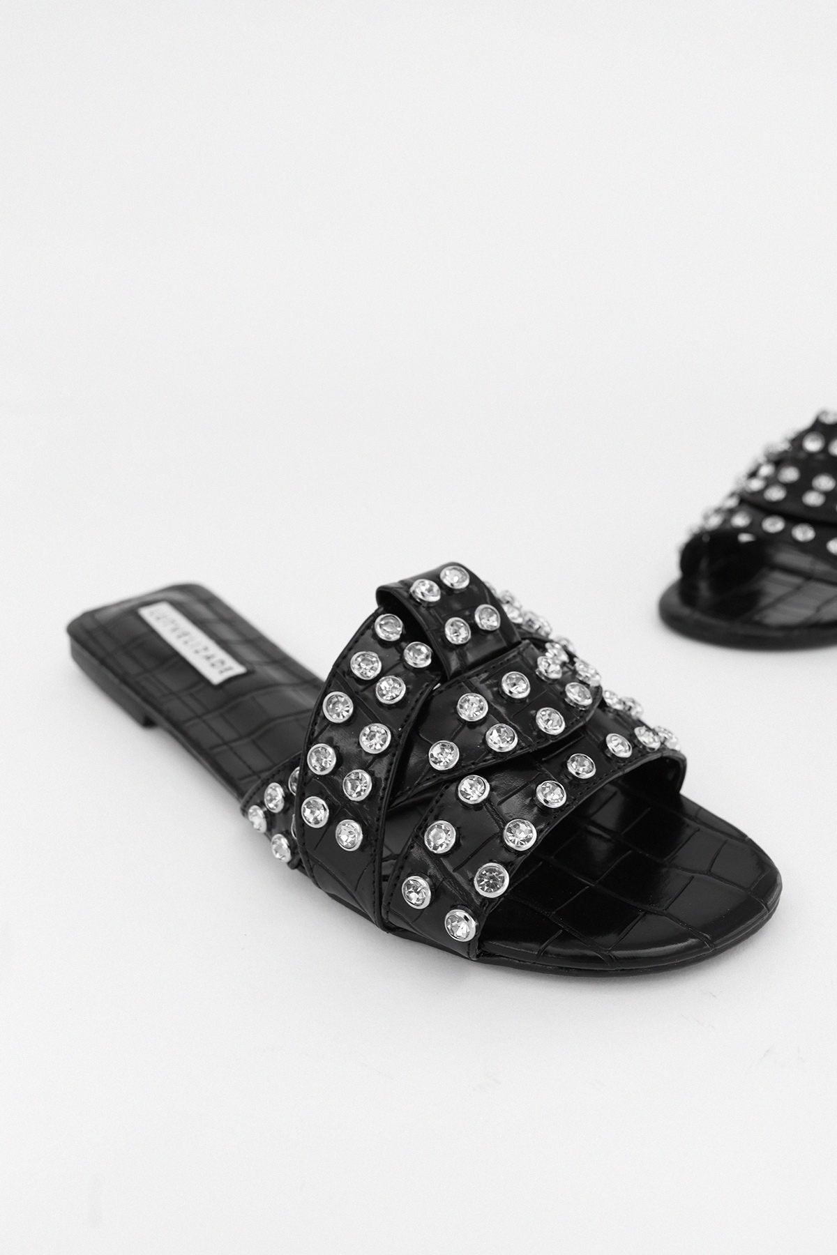 Çapraz Siyah Croc Kadın Terlik