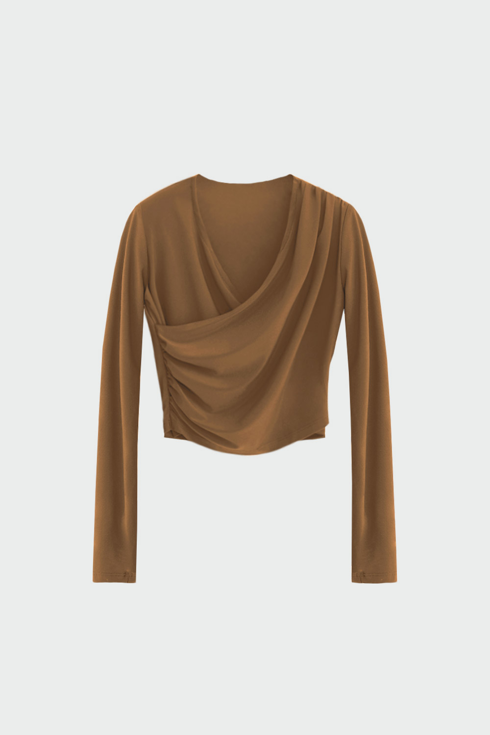 Kruvaze Drape Detaylı Camel Kadın Bluz