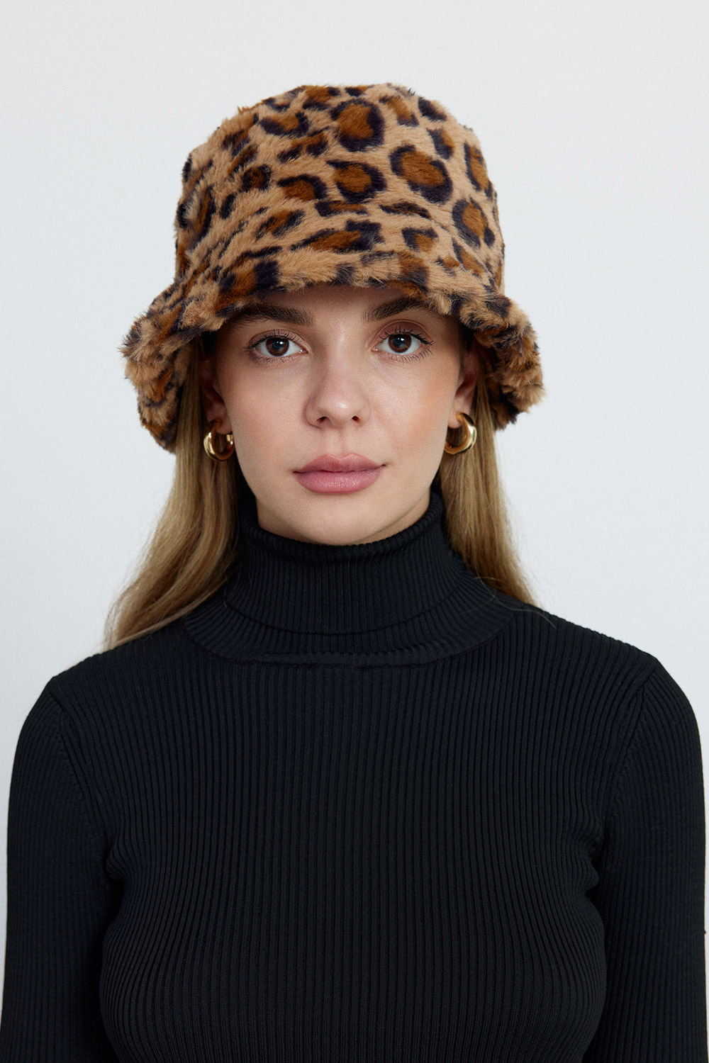 Kürk Görünümlü Bucket Leopar Kadın Şapka