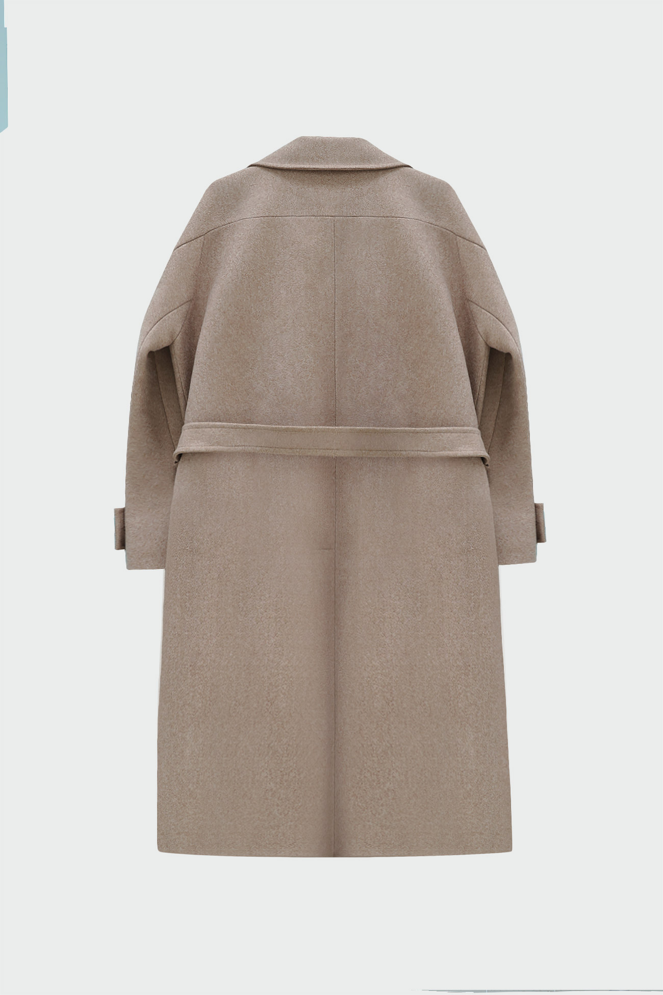 Kuşaklı Çift Düğmeli Kalın Koyu Bej Kadın Kaban