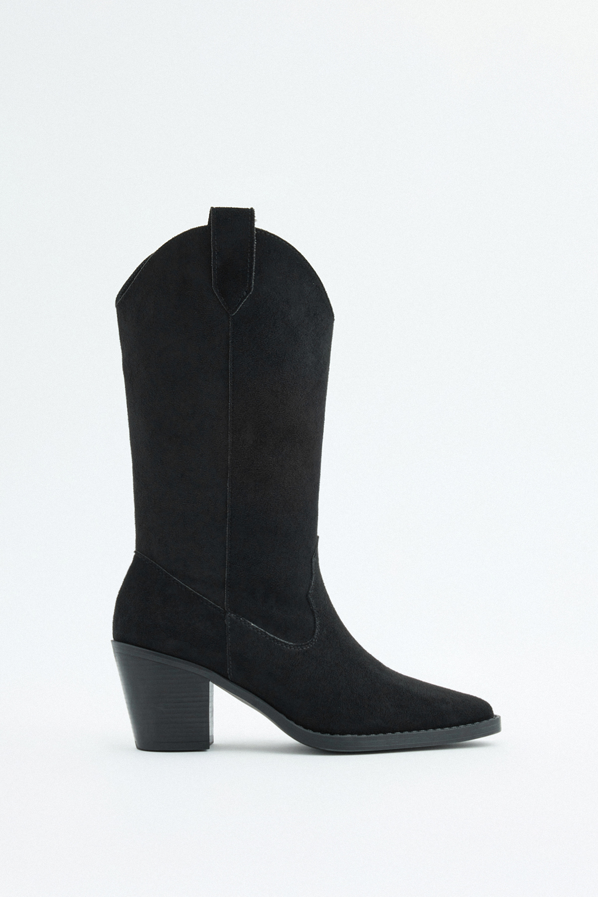 Küt Burun Kalın Topuklu Siyah Süet Kadın Çizme