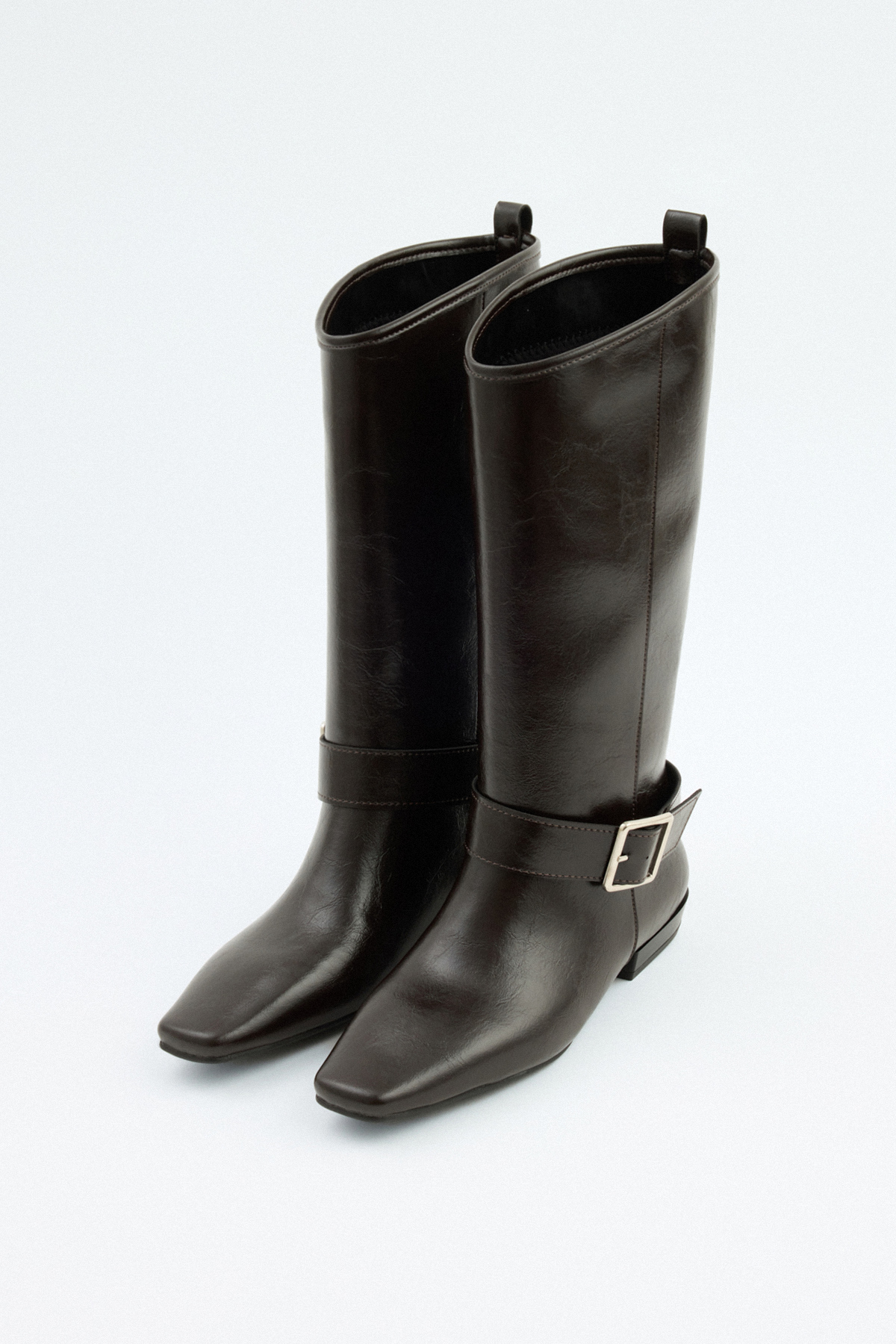 Küt Burun Kemer Detaylı Acı Kahve Kadın Çizme