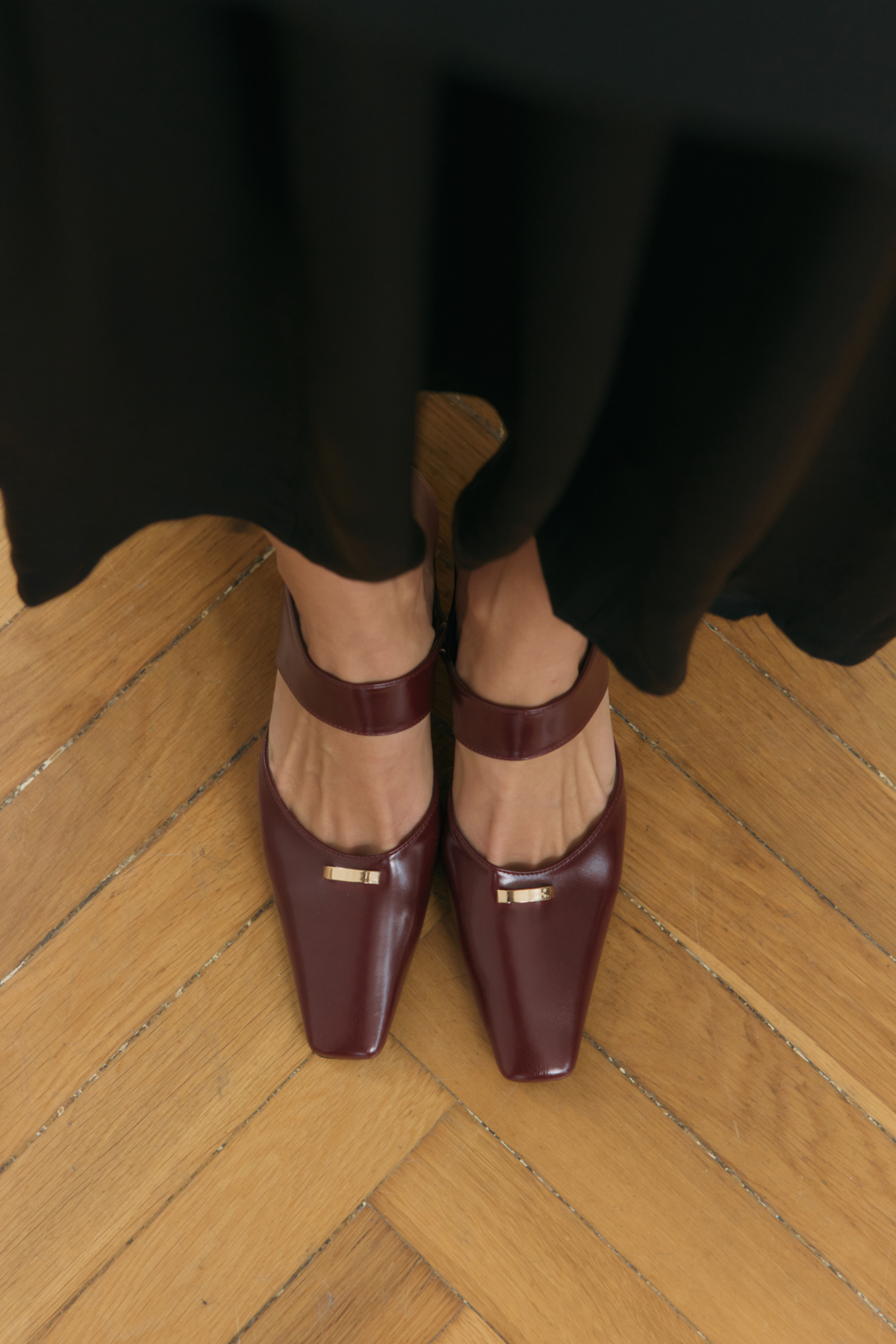 Küt Burun Toka Detaylı Bordo Kadın Topuklu