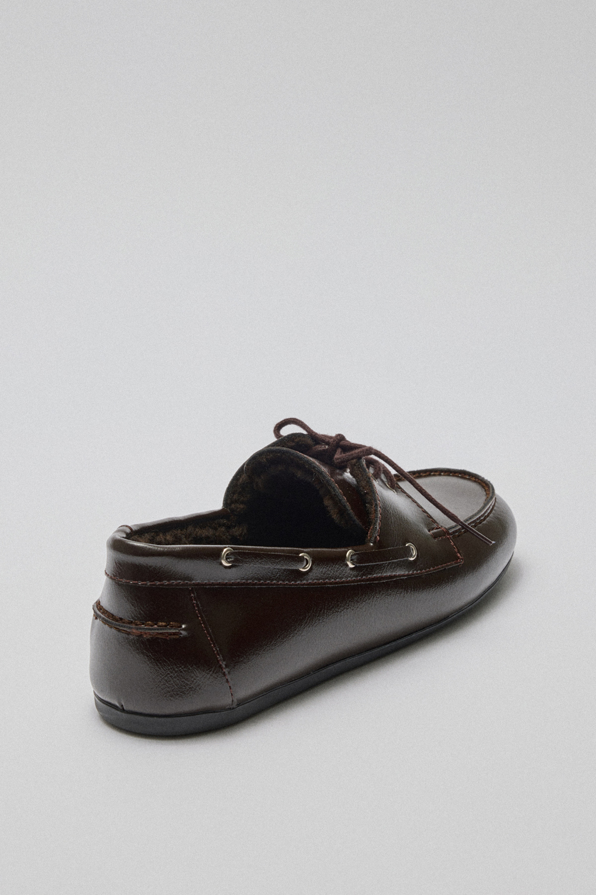 İçi Kürklü Bağcıklı Acı Kahve Kadın Loafer