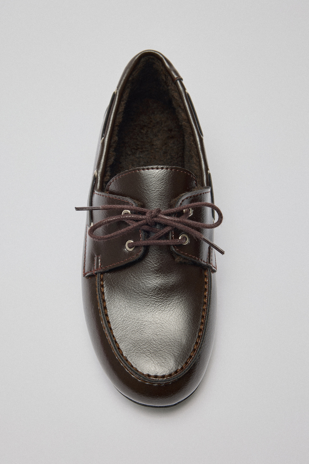 İçi Kürklü Bağcıklı Acı Kahve Kadın Loafer