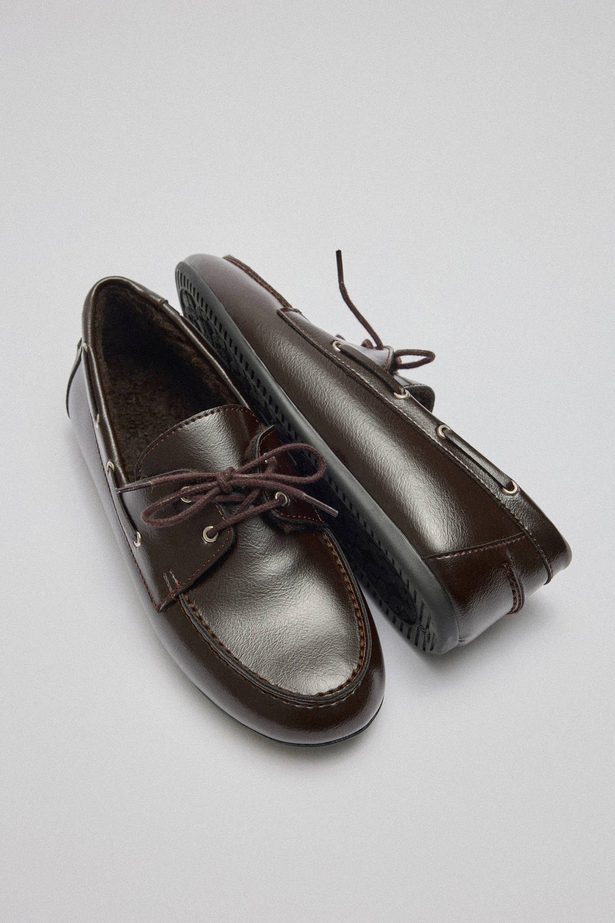 İçi Kürklü Bağcıklı Acı Kahve Kadın Loafer