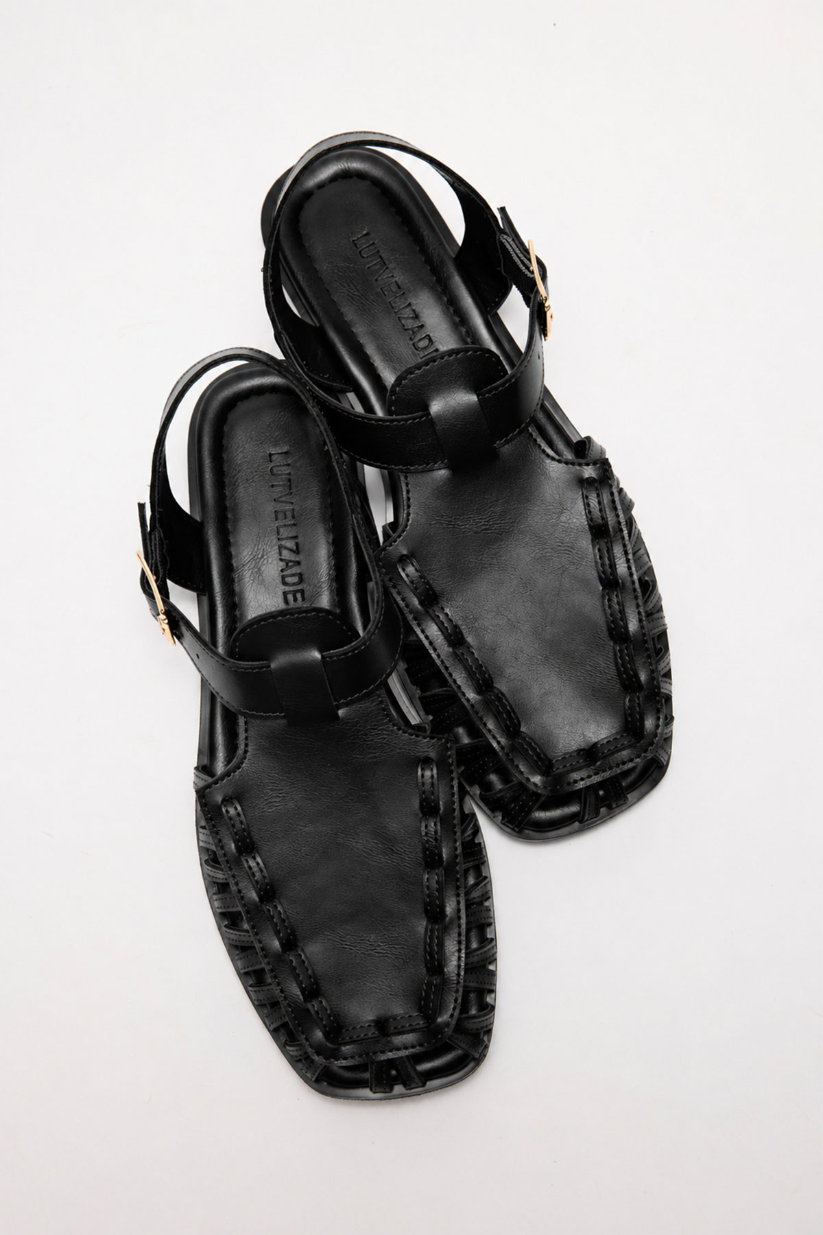 Minimal Çok Bantlı Siyah Kadın Sandalet