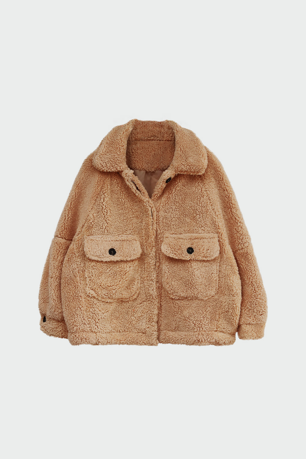 Peluş Cep Detaylı Koyu Bej Kadın Mont