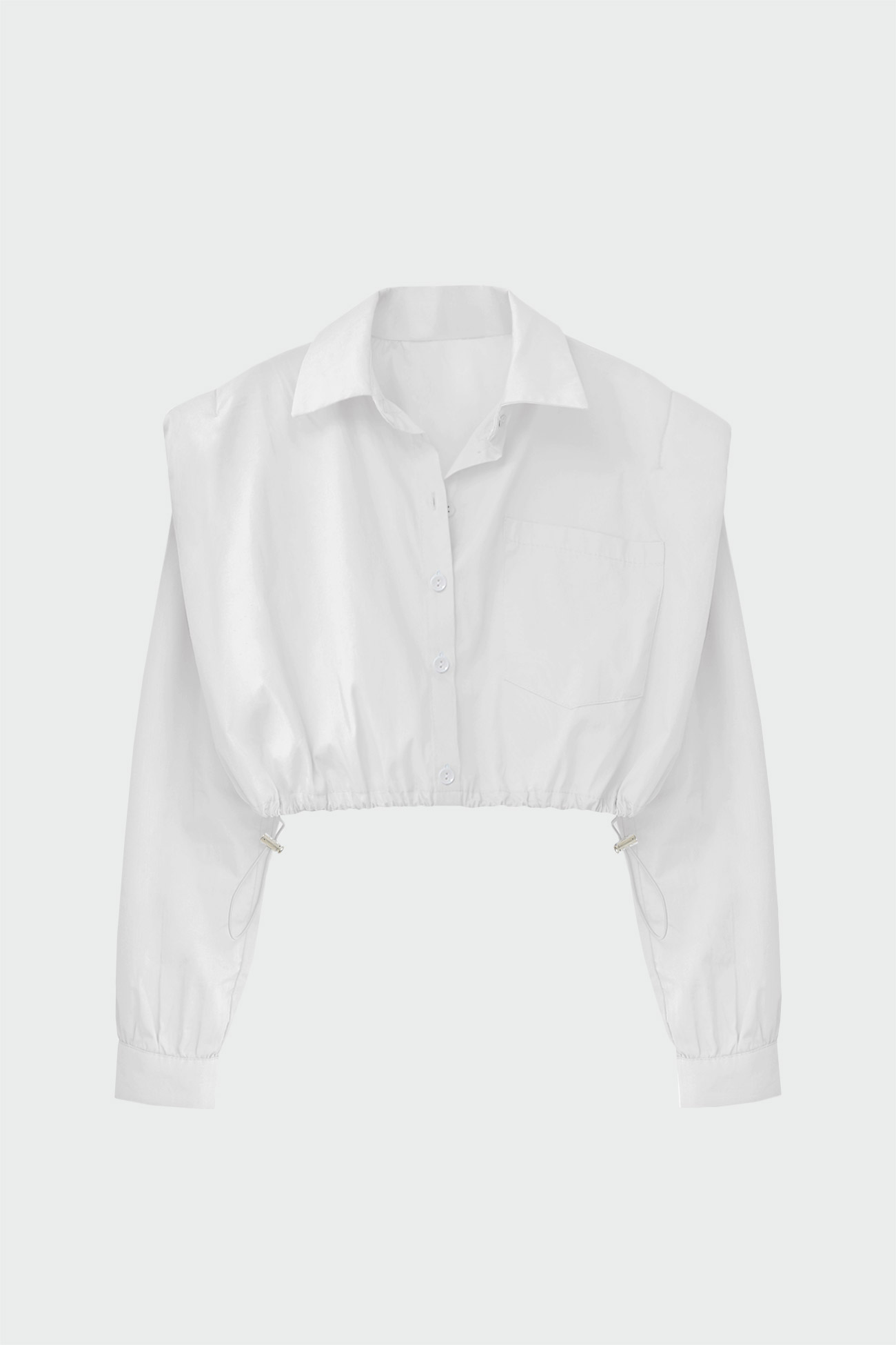 Omuz Detaylı Crop Top Beyaz Kadın Gömlek