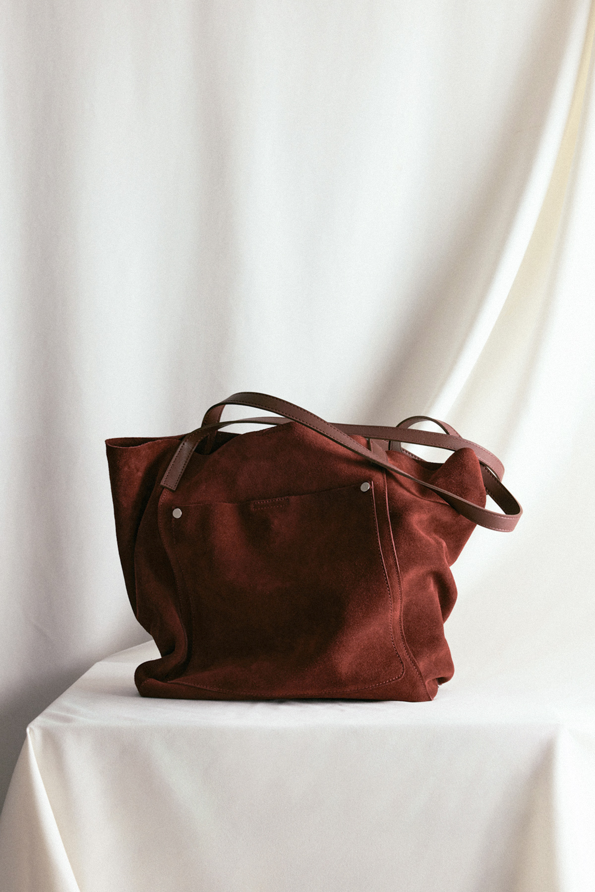 Ön Cepli Shopper Bordo Süet Kadın Çanta