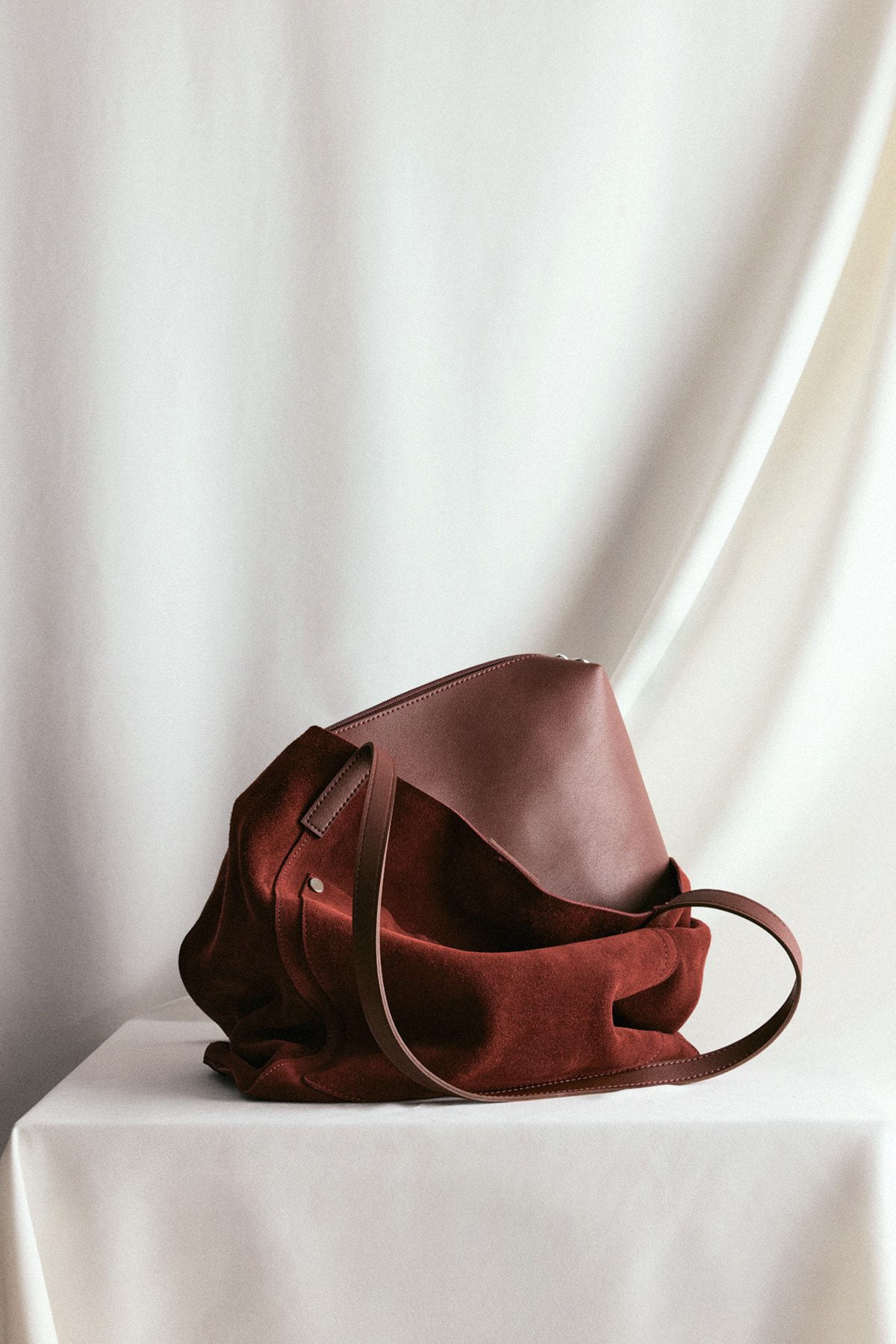 Ön Cepli Shopper Bordo Süet Kadın Çanta