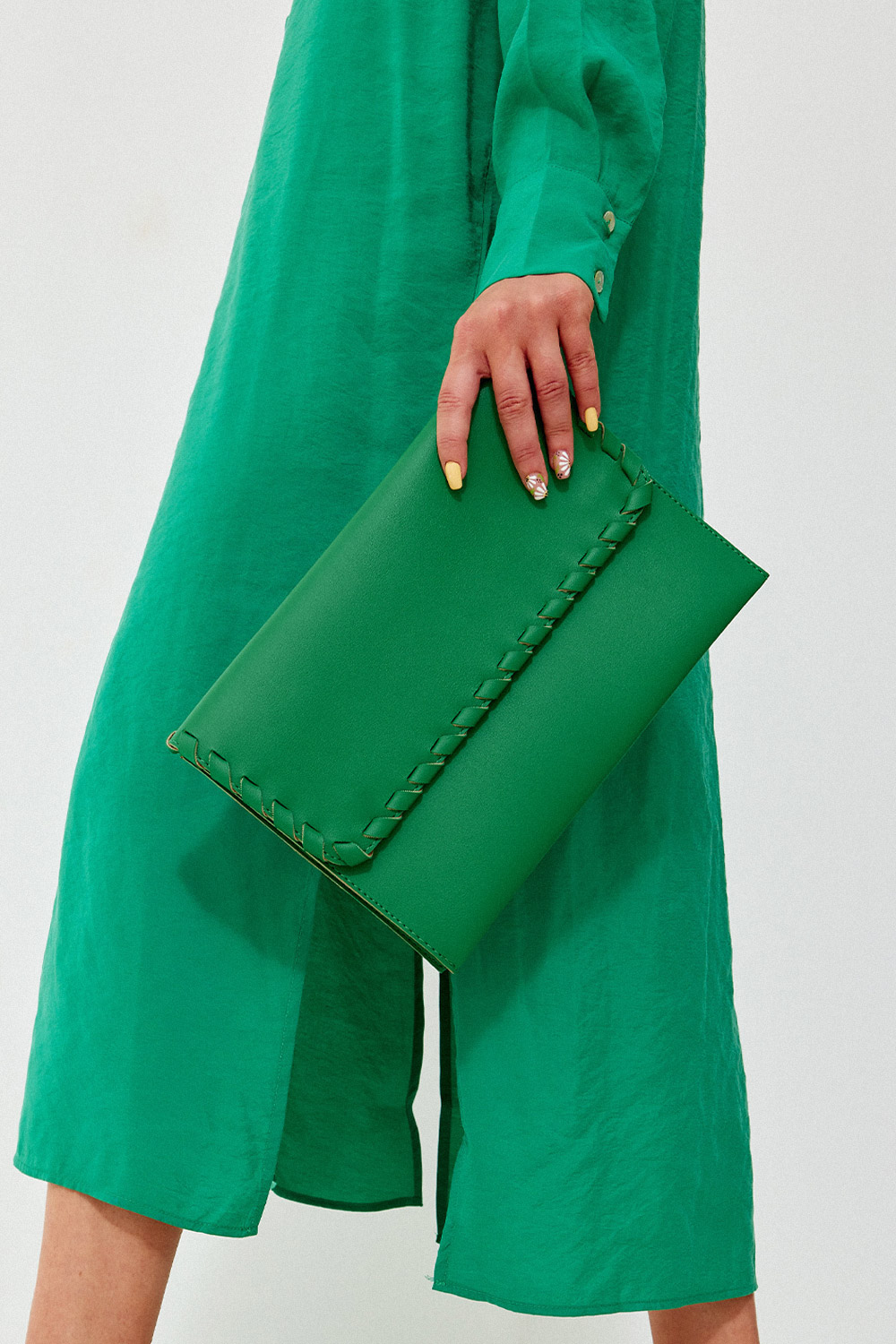 Opia Dikiş Detaylı Clutch Yeşil Kadın Çanta
