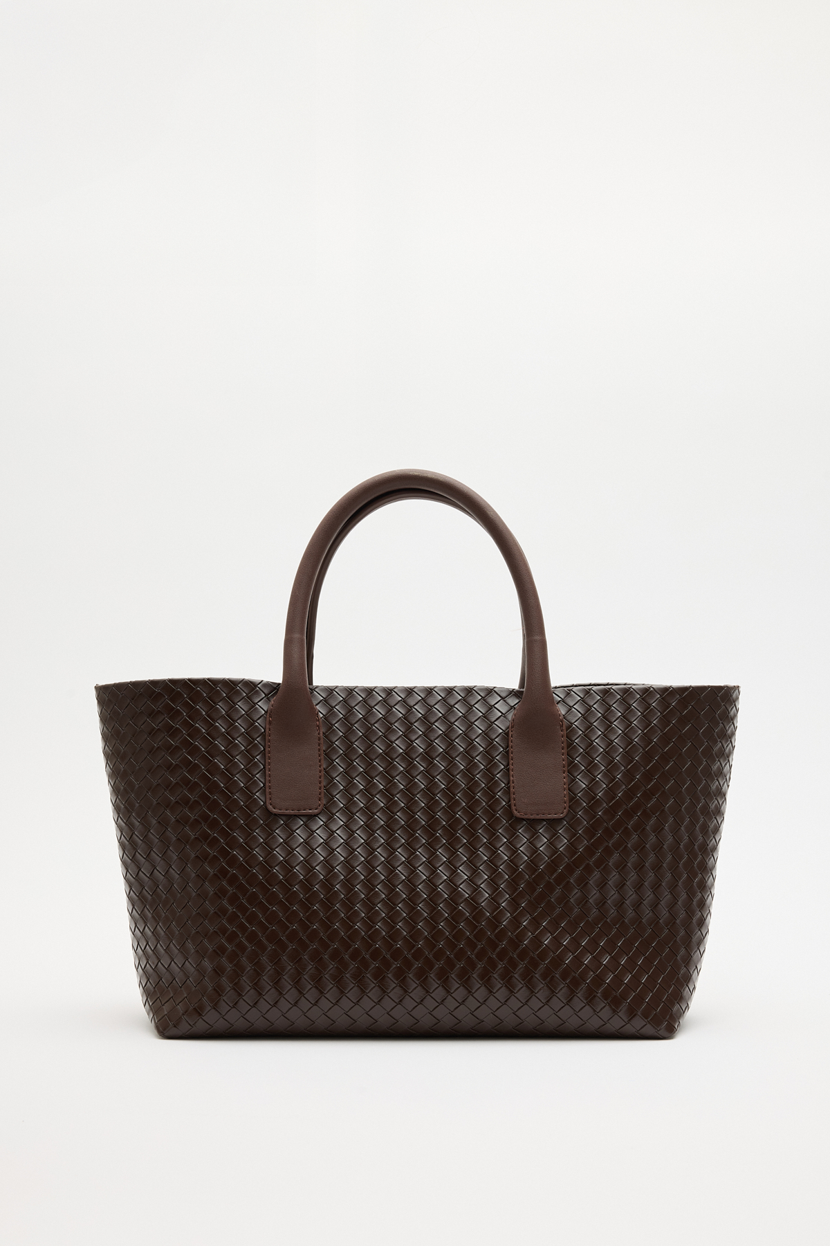 Örgü Dokulu Deri Görünümlü Acı Kahve Örgü Kadın Çanta