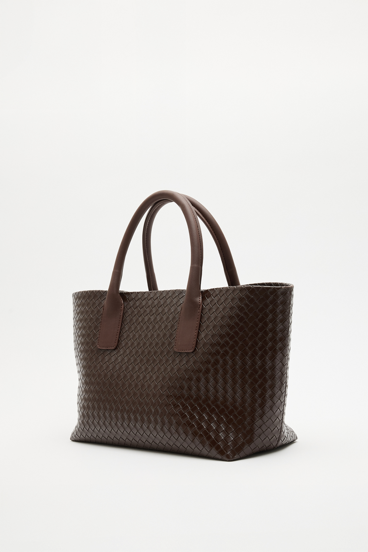 Örgü Dokulu Deri Görünümlü Acı Kahve Örgü Kadın Çanta